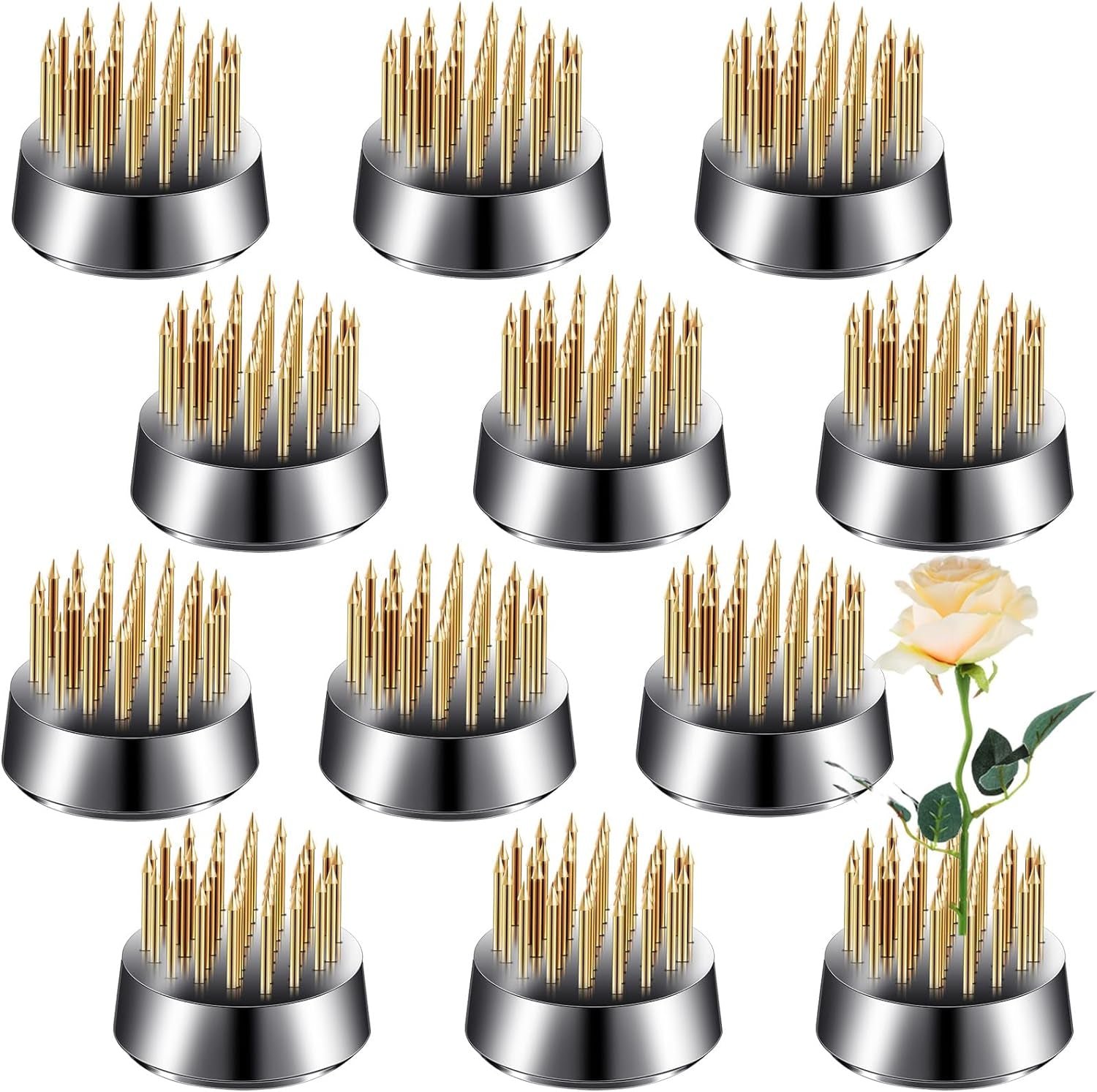 12 Pcs Flower Frog Holder 0.92 Inch Mini Floral round Flower Arranger Fixed Flower Pin Holder Tool Floral Arrangement Pin Holder Japanese Flower Holder Plant Fixation(Gold)