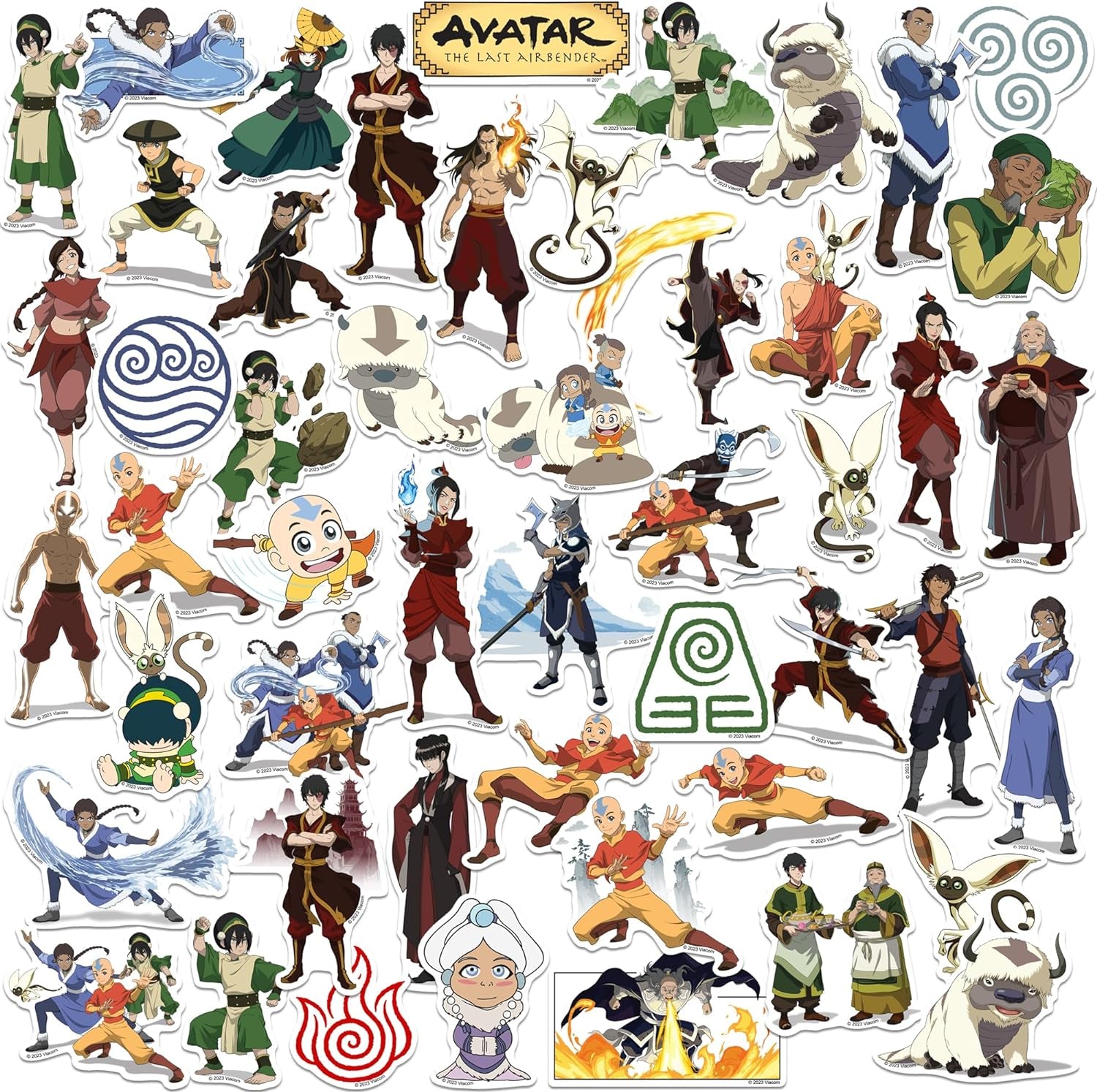 Avatar the Last Airbender 50Ct Vinyl Large Deluxe Stickers Variety Pack - Laptop, Water Bottle, Scrapbooking, Tablet, Skateboard, Indoor/Outdoor - Set of 50