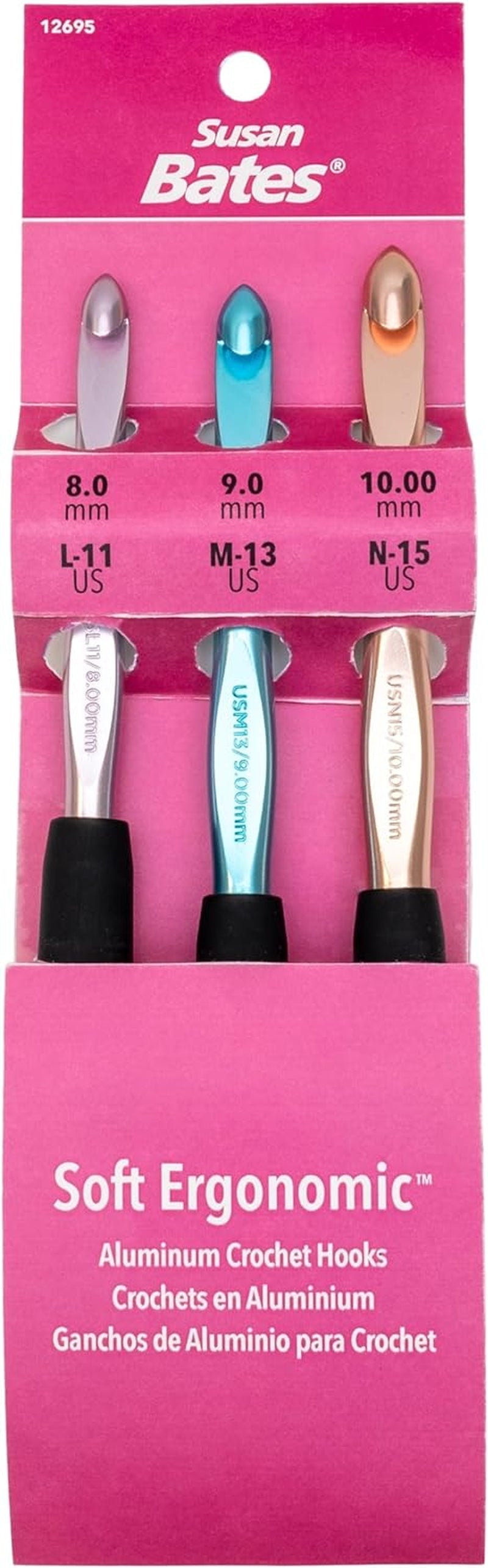 Sizes L11/8Mm, M13/9Mm, and N15/10Mm  Silvalume Soft Ergonomic Crochet Hook Set