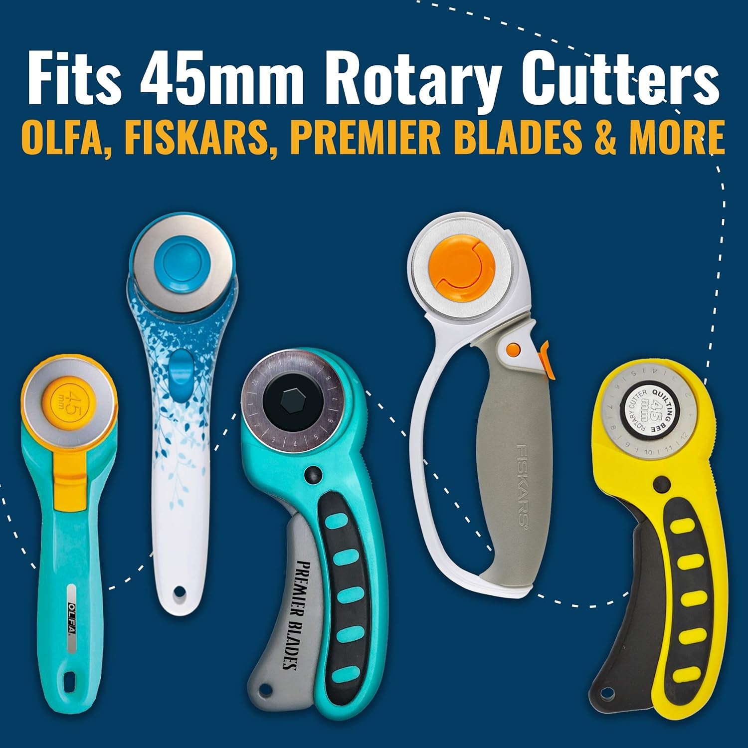 45Mm Rotary Cutter Blades - (15 Pack) Fits Fiskars, Olfa, Martelli Blades and More - Studio Fabric Cutter Wheel for Fabric &amp; Paper