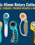 45Mm Rotary Cutter Blades - (15 Pack) Fits Fiskars, Olfa, Martelli Blades and More - Studio Fabric Cutter Wheel for Fabric & Paper