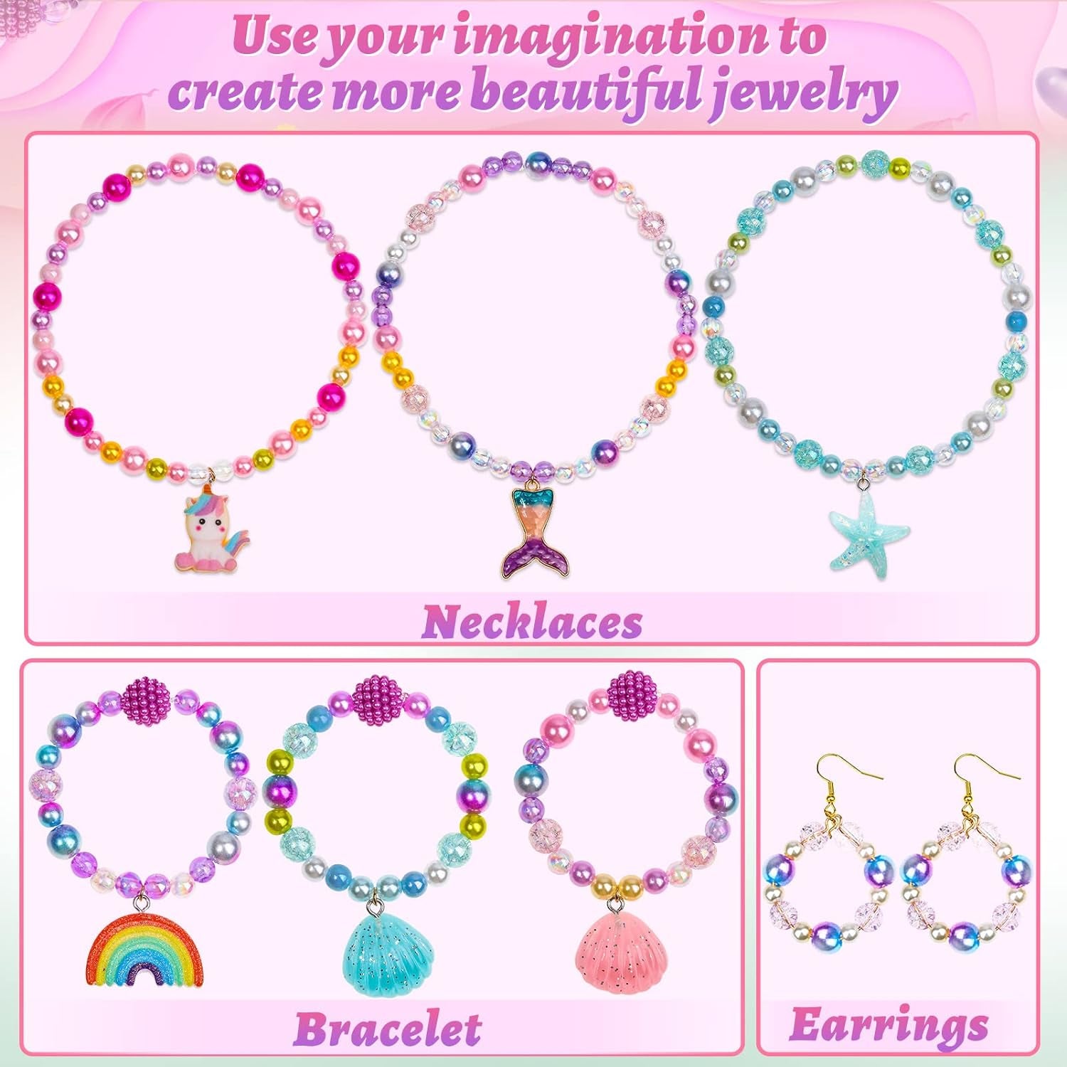 773Pcs Mermaid Charm DIY Bead Kit for Kids Girls with Pearl Starfish Shell, Ocean Beads with Mermaid for Bracelet Necklace Making