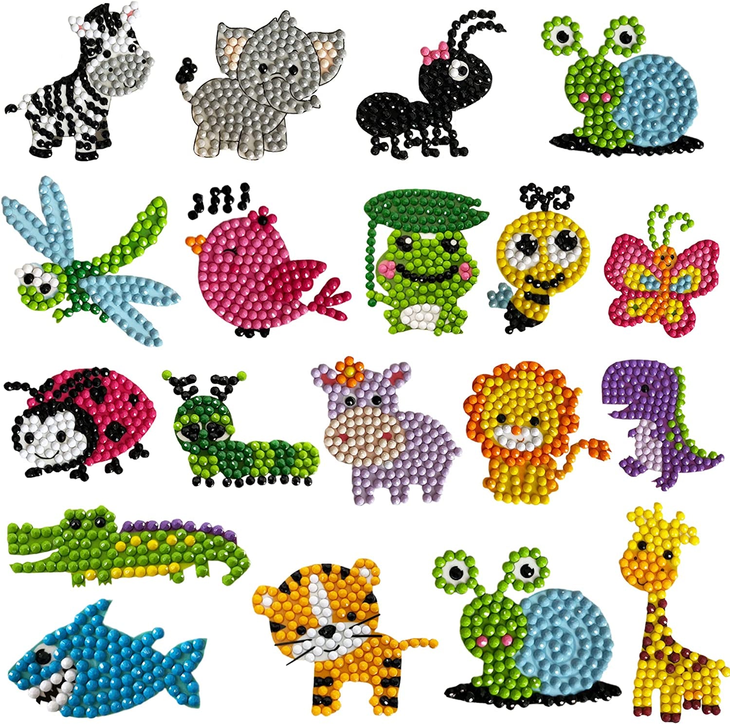 24Pcs Animal Diamond Stickers for Kids, Beginner Friendly Gem Art Kits, Complete Craft Set with Tools, Gift for Birthdays, Holidays
