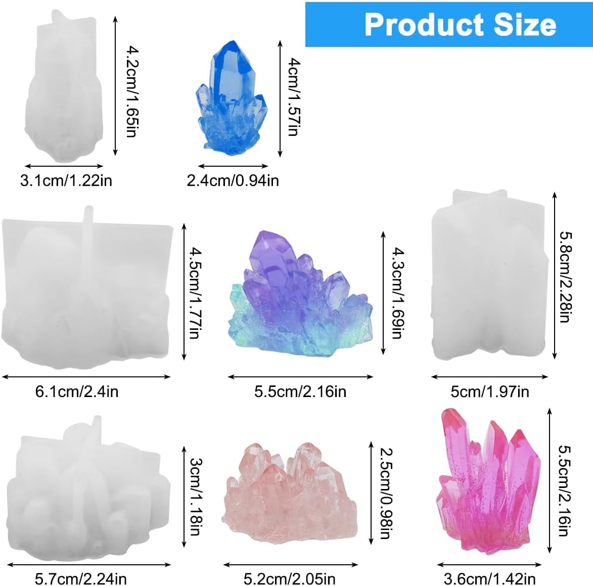 4 PCS Quartz Crystal Resin Molds,  Crystal Cluster Silicone Molds Gravel Epoxy Casting Molds for Jewelry Making, Craft, Keychain