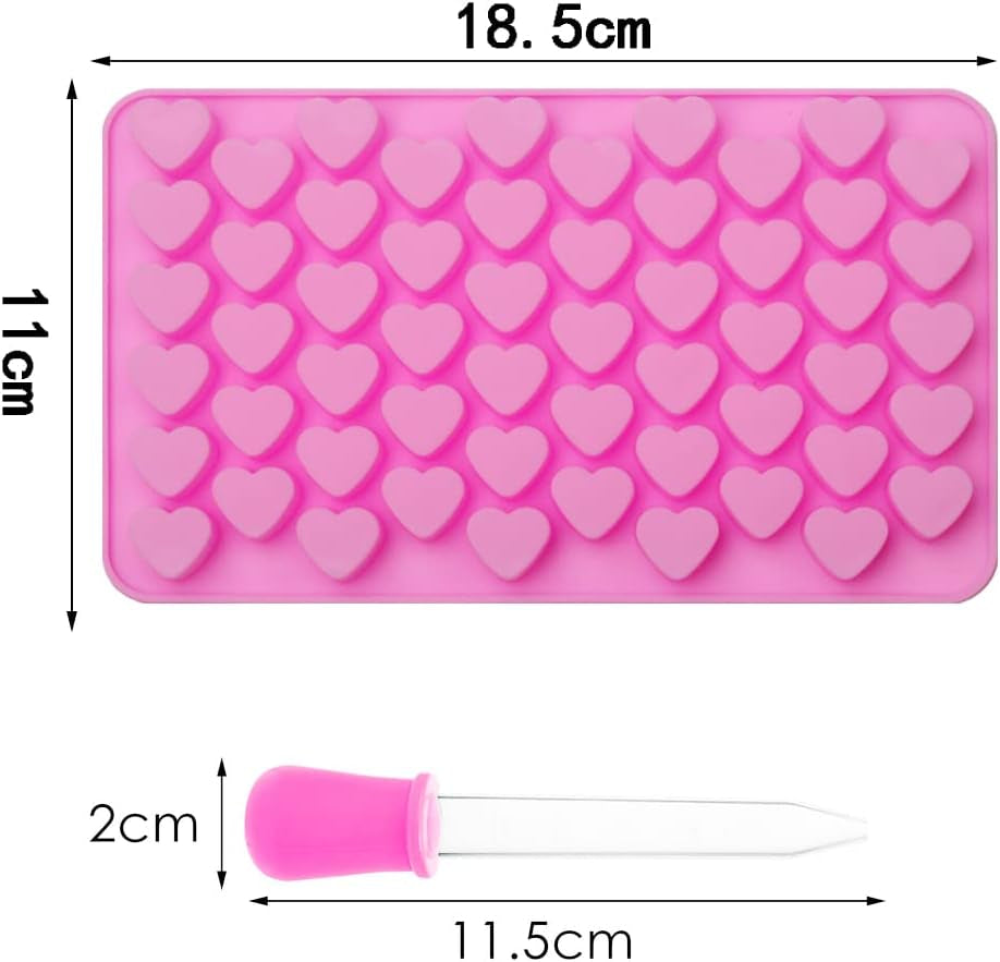 Silicone Moulds for Wax Melts with Dropper 55 Heart Mould Sweet Moulds Mini Candy Molds Silicone Shape for Love Chocolate Soap Ice Cube Tray Jelly Melts Gummy DIY