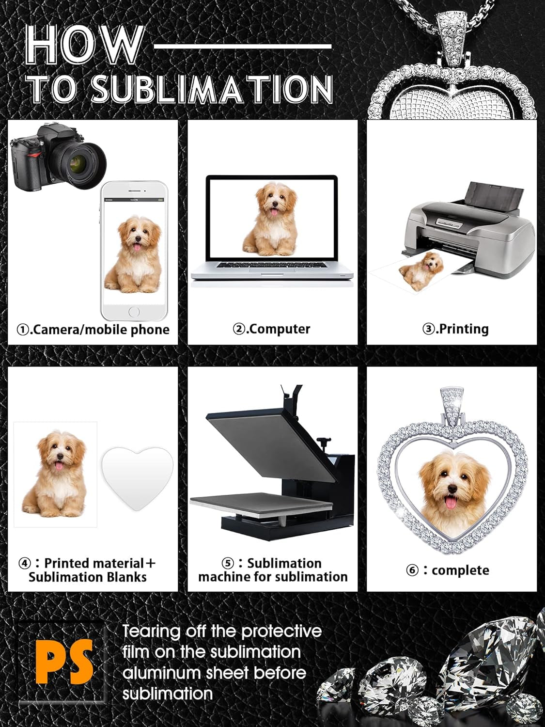 24 Pcs Sublimation Rhinestone Trays Pendant Set, Including 6 Double Sided Blank Rhinestone Bezel Trays, 6 Pcs Thick Chains with 12 Sublimation Discs for Making