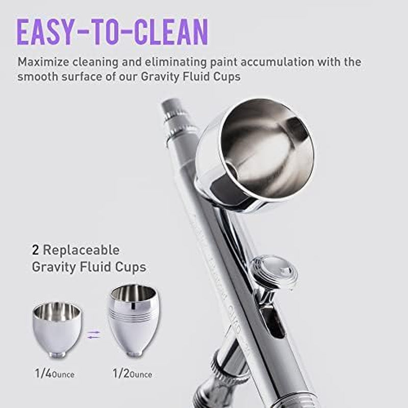 Airbrush Kit, Airbrush Gun Dual-Action Gravity 1/2 &amp; 1/4 Oz Fluid Cup, 0.35 &amp; 0.5 Mm Needle, Cost-Effective Air Brush Set Makeup Nail Art Painting Model Coloring Cake Decor Silver