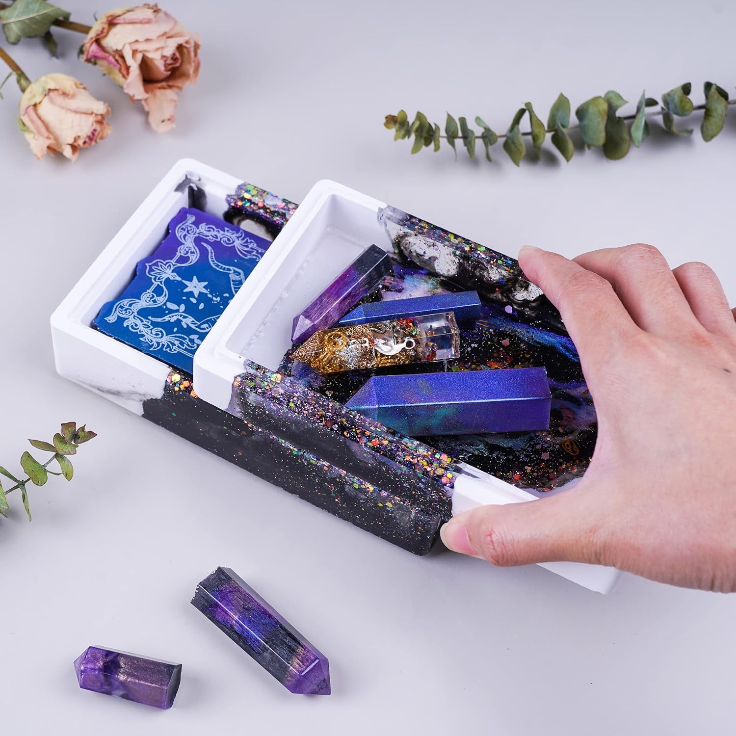 Storage Box Molds, Silicone Resin Box Molds, Storage Container with Sliding Lid Design, Epoxy Molds Silicone for Resin Casting, Jewelry, Tarot Cards, Makeup