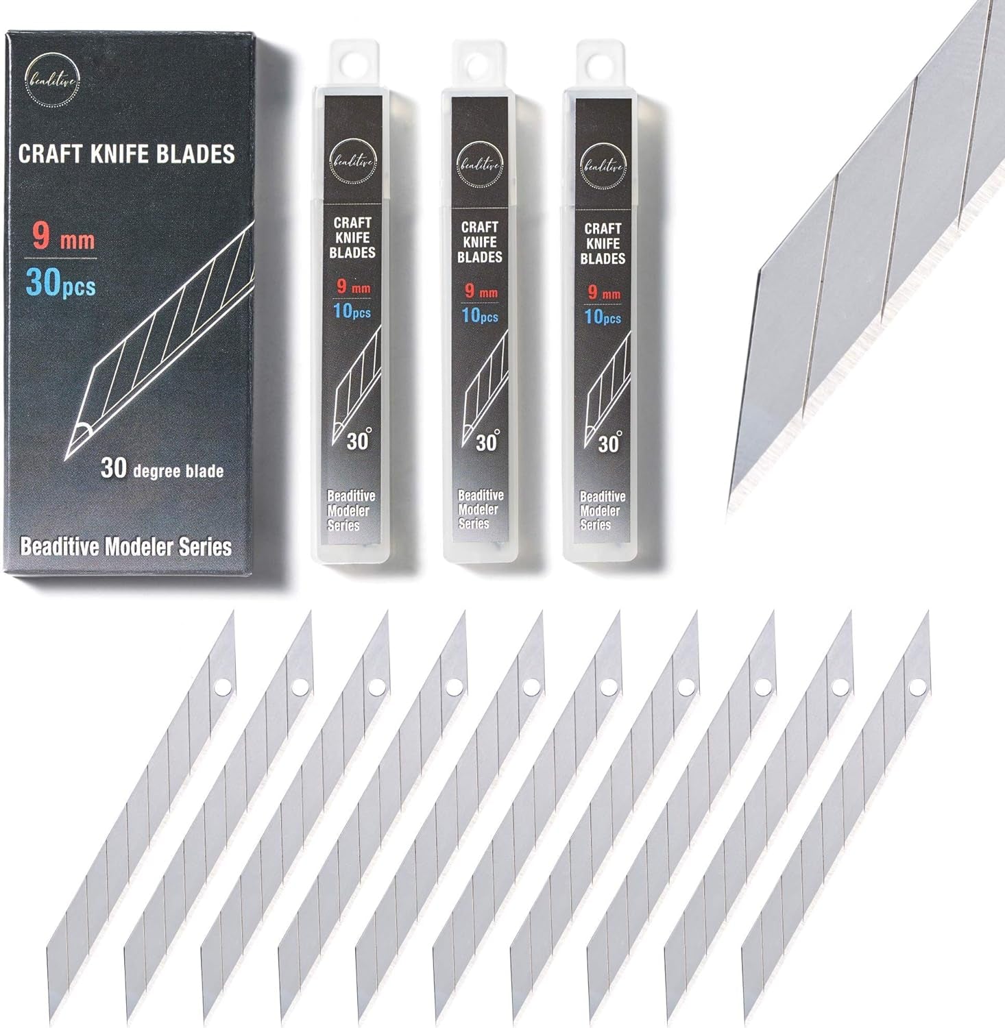 Detail Craft Knife Blades (30 Pcs) - 30 Degree Snap-Off Utility Knife Blade - Art, Craft, Model Making (Ultra Sharp Black)