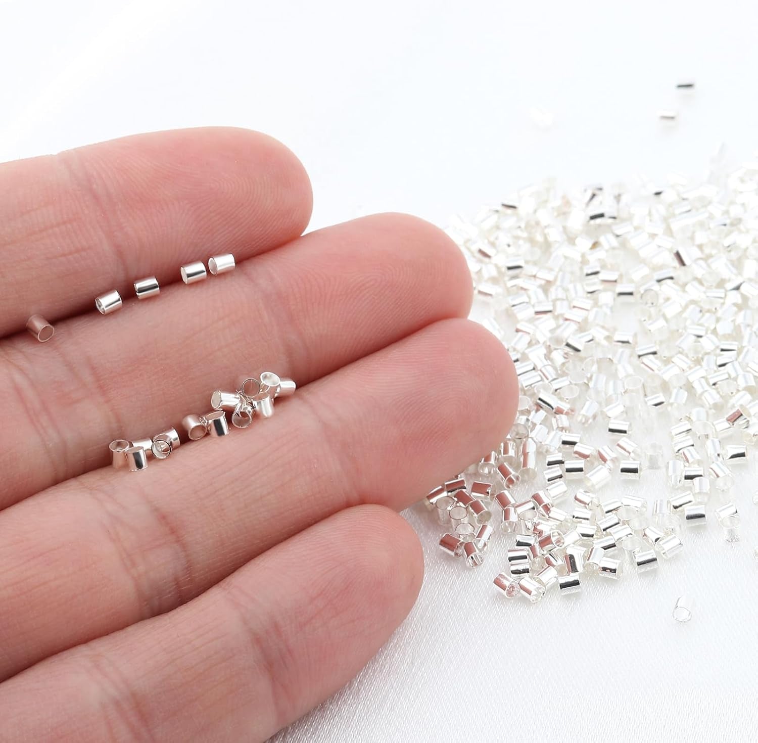 Crimp Beads for Jewelry Making - 500 Pcs Silver Plated Brass 2X2 Mm Crimping Beads, Cord End Caps Loose Stopper Beads, Tube Crimp End Beads for Earring Necklace Pendant DIY Jewelry Making