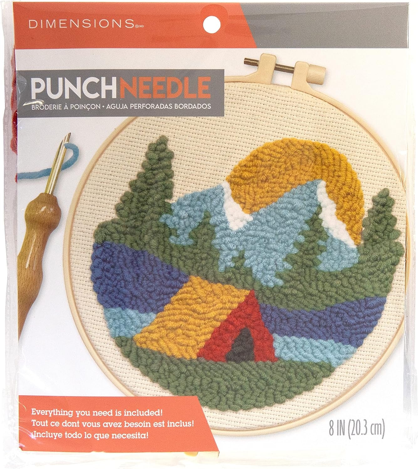 72-76390 Camping Punch Needle Kit for Beginners, 8" Diameter, Multicolor, 7Pcs