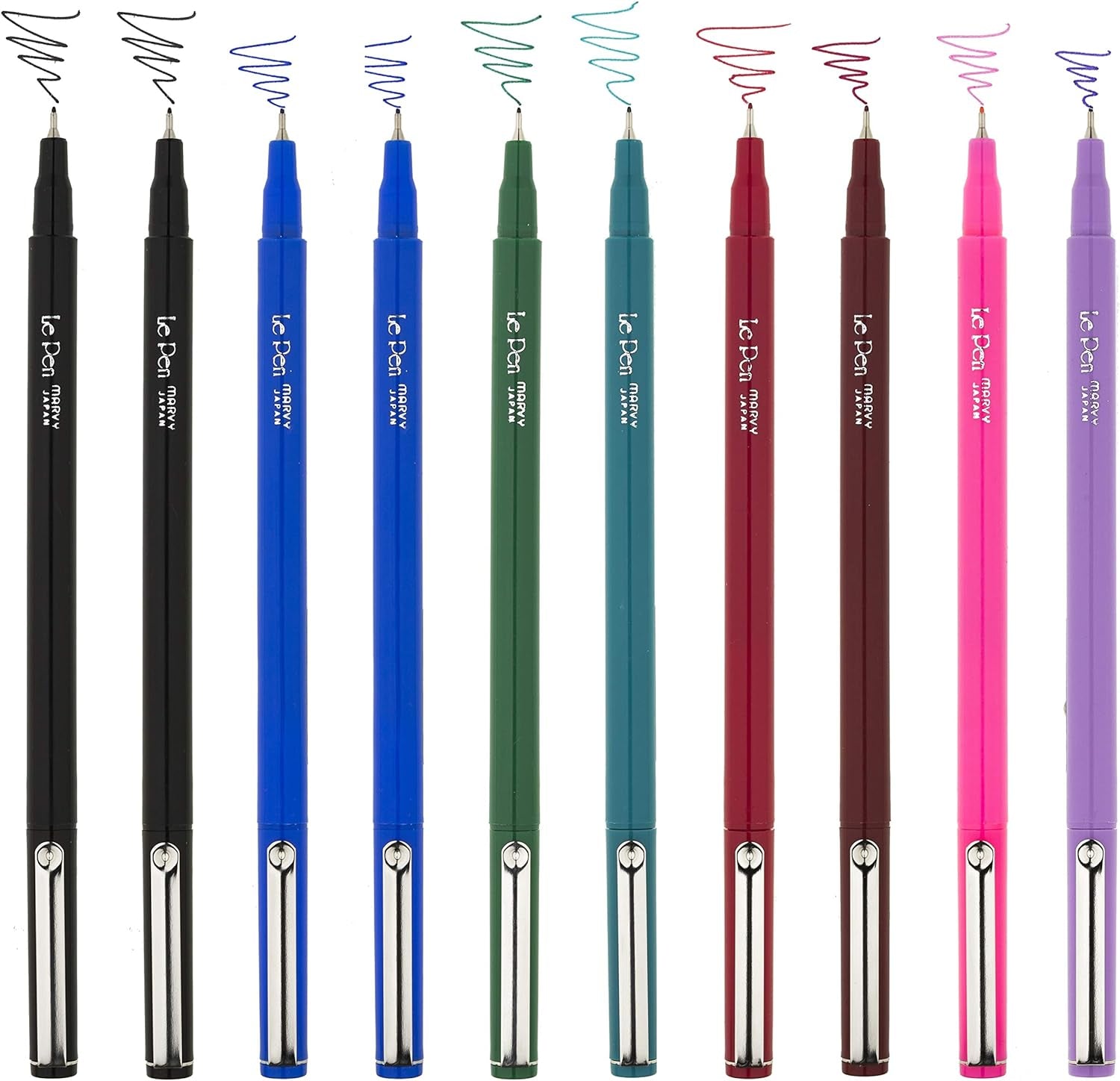 Lepen Porous Point Pen, 10 Count (Pack of 1), Black, Blue, Red, Green, Pink, Lavender, Burgundy