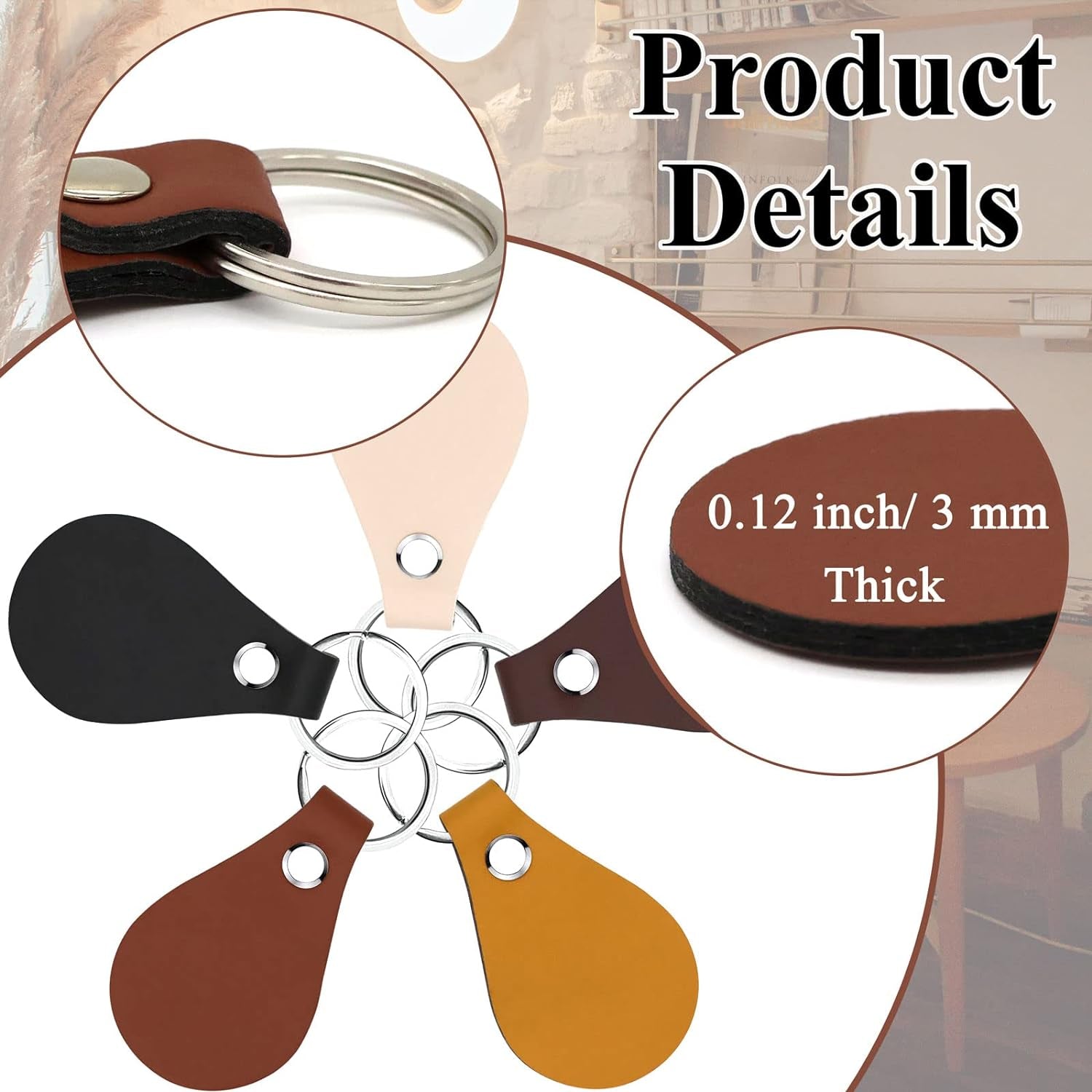 20 Pack Leather Key Fob Kit PU Leather Keychain Blanks with Key Rings and Rivets Key Chain Blanks for DIY Craft Laser Engraving Keychain Making Leather Working (5 Colors)