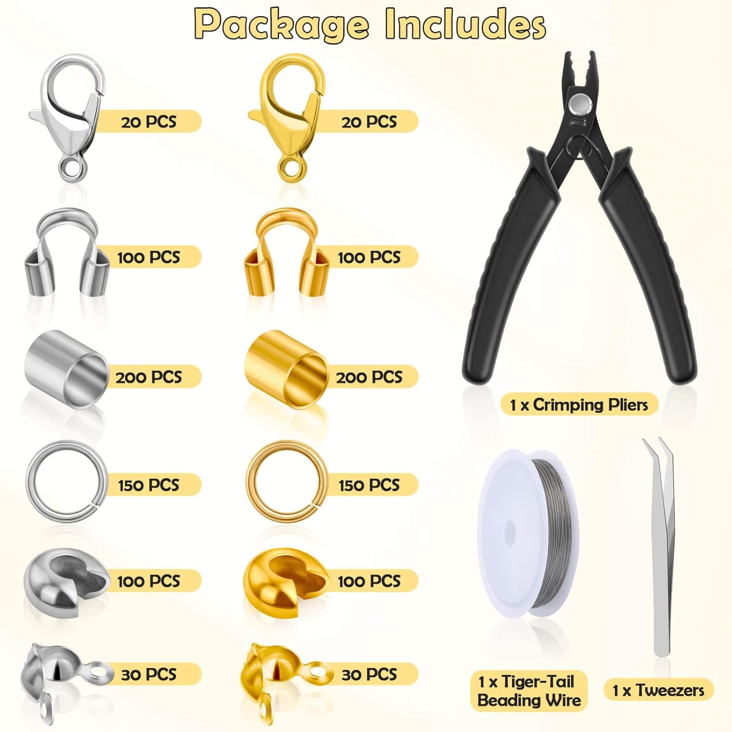 1200 Pcs Crimp Beads Kit for Jewelry Making,  Crimp Beads, Crimp Covers, Crimp Tubes and Wire Guardians, Lobster Clasps, Jump Rings, Crimping Pliers and Beading Wire for Jewelry Making