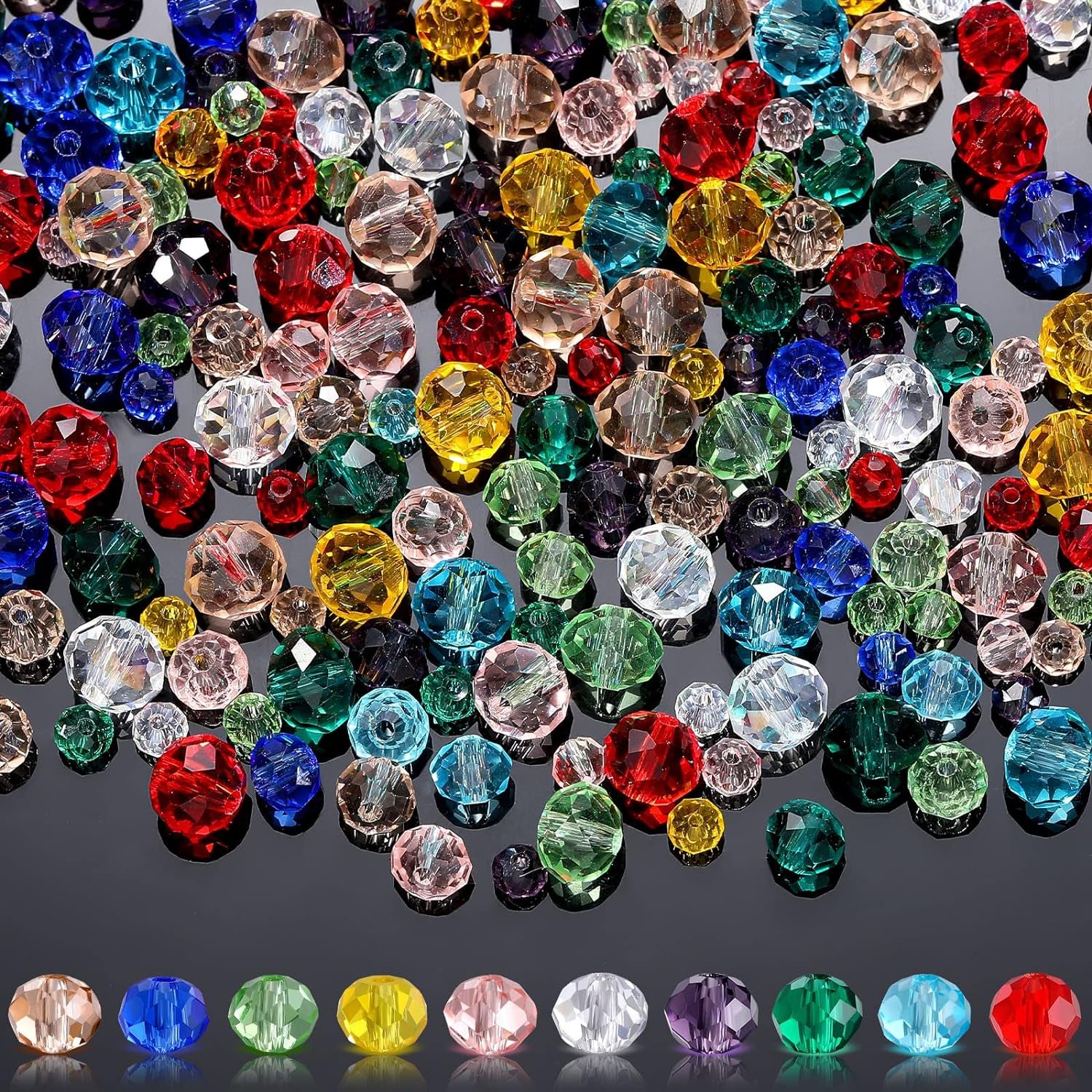 1000 Pcs Glass Beads Crystal Glass Beads Faceted Shape Crystal Beads Assorted Colorful Loose Beads for DIY Craft, Jewelry Making, Necklace, Wristband 4 Mm 6 Mm 8 Mm(Fresh Color)