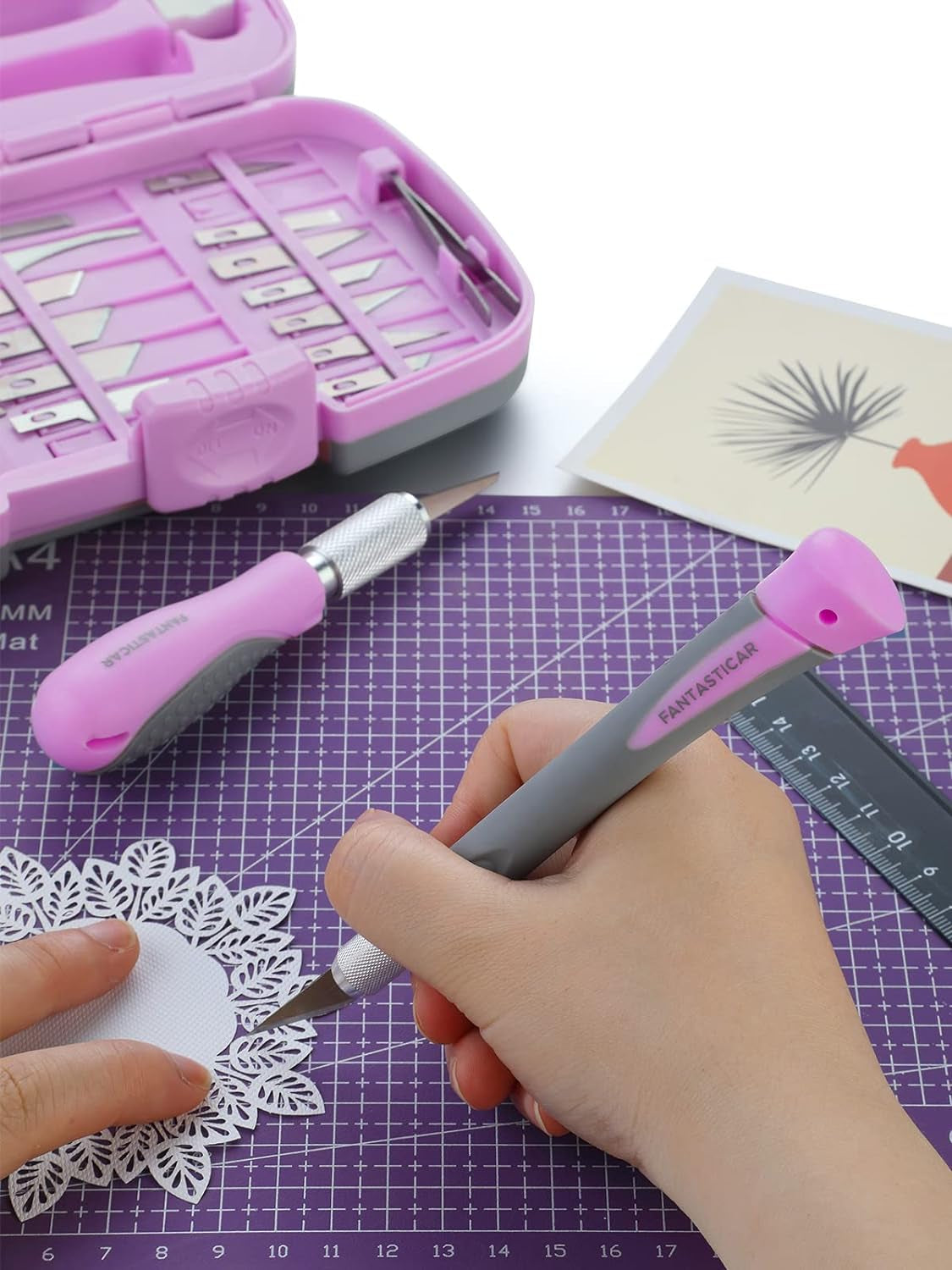 Craft Knife Precision Cutter Hobby Knife Blades Set (30Pcs) for Art Work, Scrapbooking, Stencil, Architecture Modeling, Wood Leather Working (Purple)