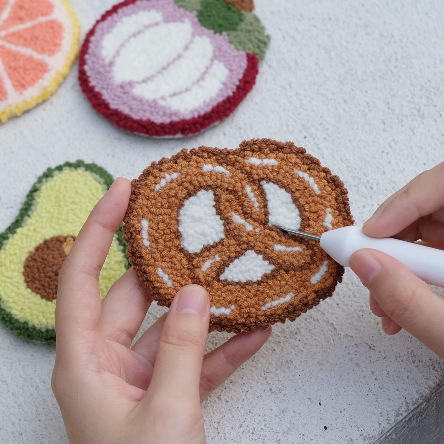 6PCS Embroidery Punch Needle Food Series Refrigerator Magnets Set, Rug Punch Decoration DIY Kit for Children and Adult Beginner