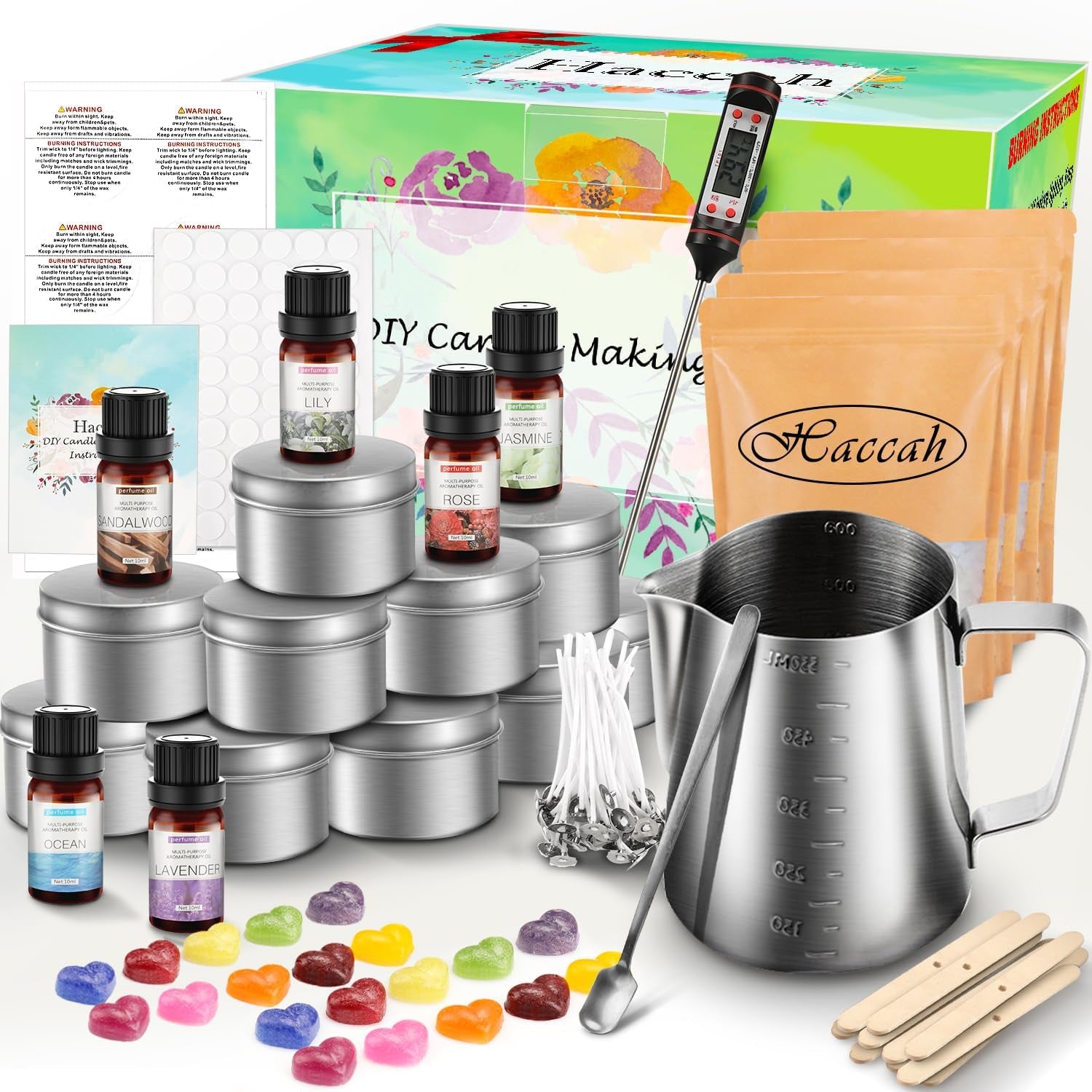 Complete Candle Making Kit,Candle Making Supplies,Diy Arts and Crafts Kits for Adults,Beginners,Kids Including Wax, Wicks, 6 Kinds of Scents,Dyes,Melting Pot,Candle Tins