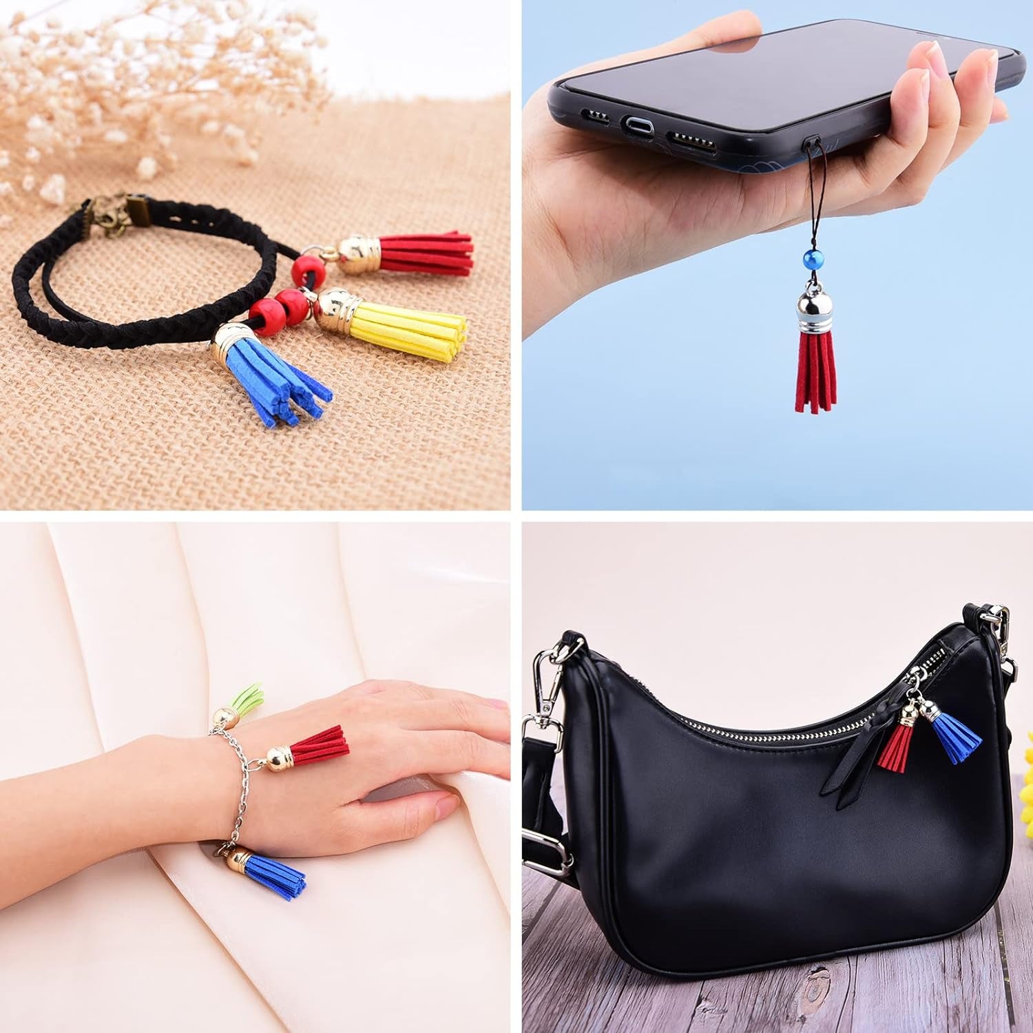 80 Pieces Leather Tassel Keychain Tassels Pendants Charm Tassel for DIY Crafts, Jewelry Making (1-1/2 Inch)