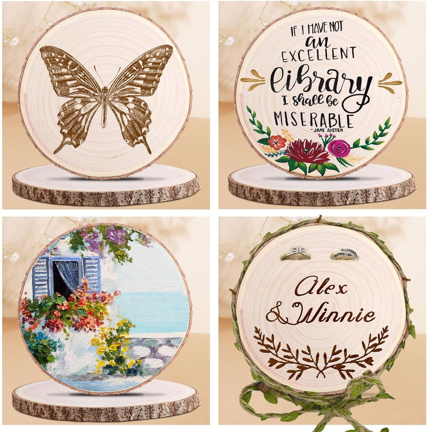 8 Pcs Wood Slices 9-10 Inches Natural Wood Rounds,Unfinished Wood Centerpieces for Tables,Round Wooden Discs,Wood Slices for Centerpieces/Crafts,Baby Shower,Weddingtable Decor, Enchanted Forest Decor