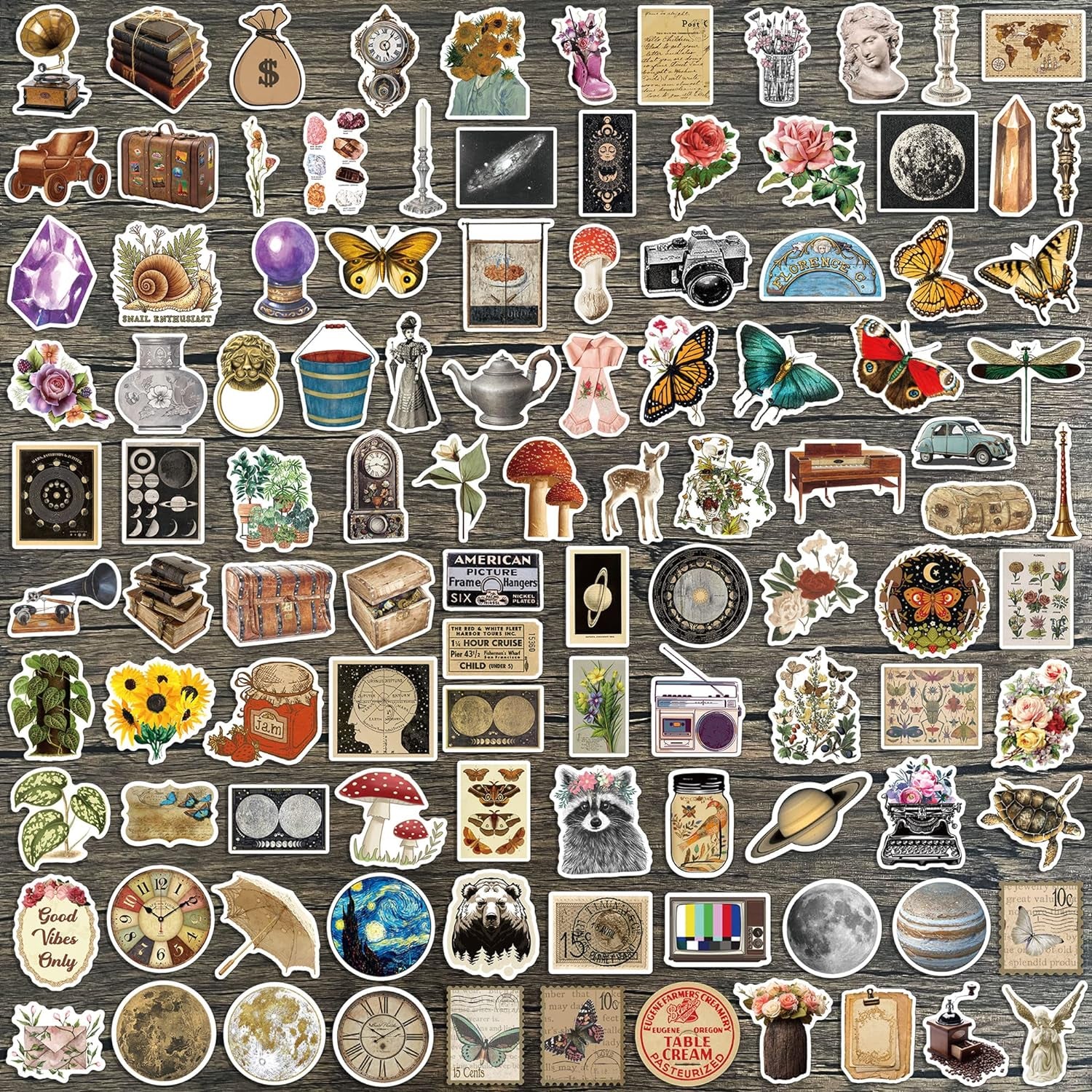 300 PCS Vintage Stickers, Aesthetic Stickers for Scrapbook Journaling Water Bottles Laptop, Scrapbooking Supplies Kit, Cottagecore Waterproof Vinyl Bullet Junk Journal Stickers for Adults Teens
