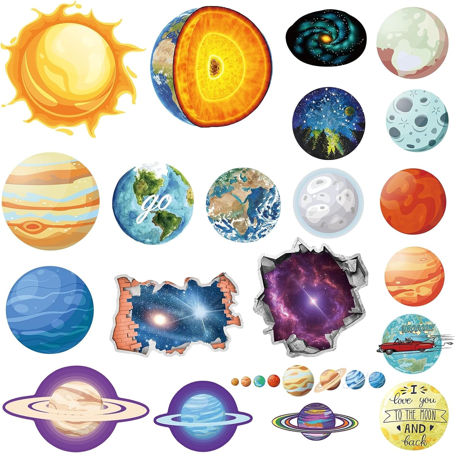 65Pcs Space Vinyl Stickers Pack for Laptop Water Bottle, Solar System Stars Planets Waterproof Stickers for Kids Teachers Students, Astronaut Galaxy Stickers for Scrapbook Luggage