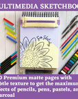 Sketch Pad Art Set - Premium 9X12 Sketchpad/Art Journal, Pouch for Art Supplies, & Cute Cuff - Sketch Book for Kids, Teens, Adults