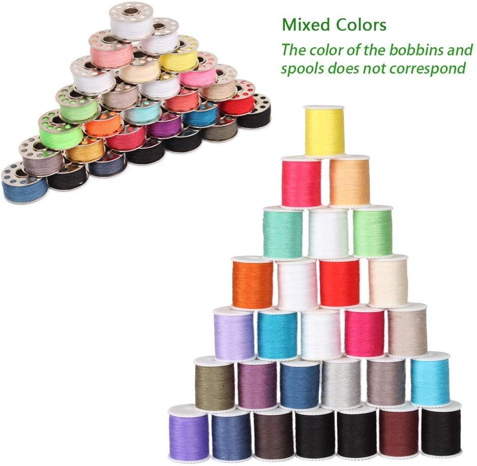 60 Pcs Bobbins Sewing Thread Kit, Polyester Mini Bobbins and Thread Spools for Hand &amp; Machine Sewing