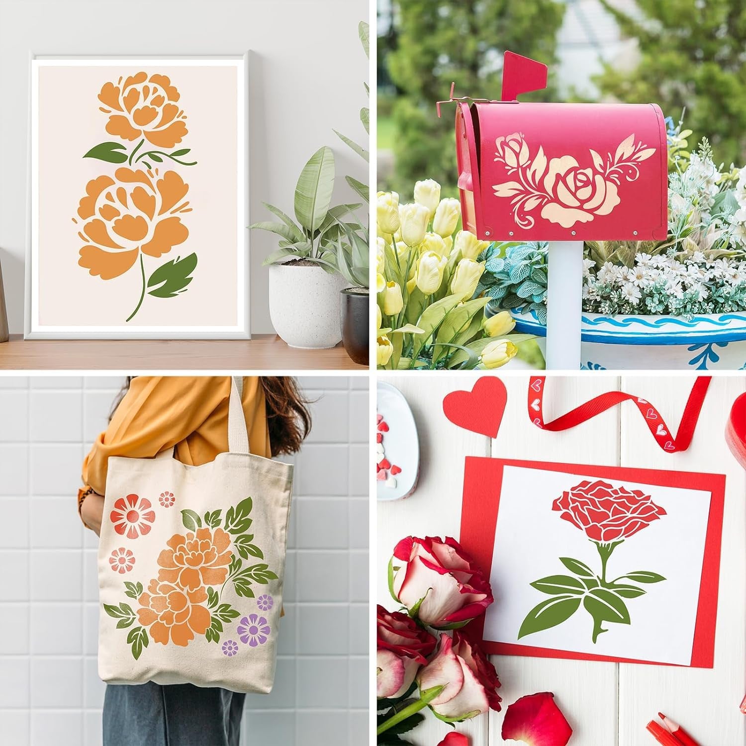 10 Pieces Flower Stencils Reusable Flower Stencils Templates for Painting on Wood Wall Floral Stencil for Painting on Furniture Canvas Paper Fabric
