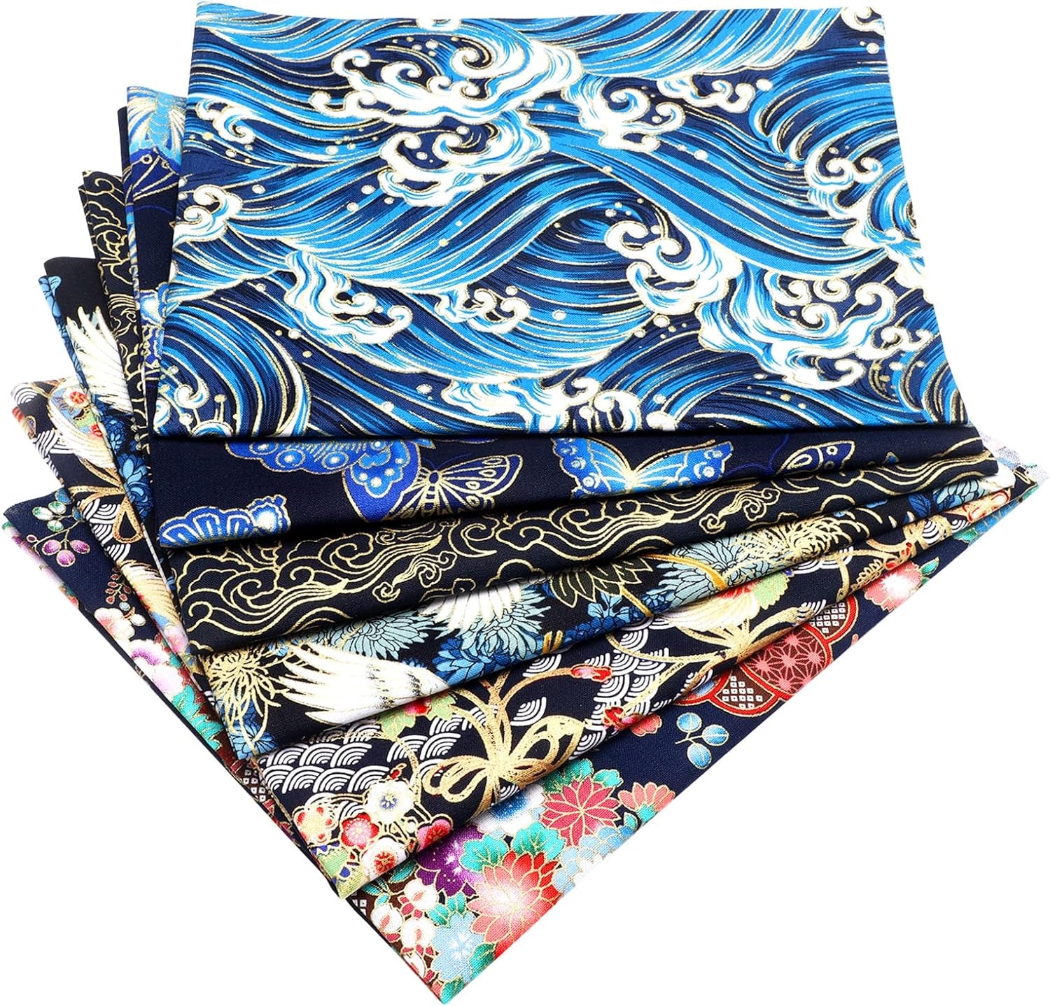 6 Pcs 20'' X 16'' Japanese Fat Quarters Quilting Fabric Bundles Japanese Printed Furoshiki Wrapping Cloth Squares Quilting Patchwork Fabric Colored Cotton Wrap DIY Scrapbook Craft (Fresh Style)