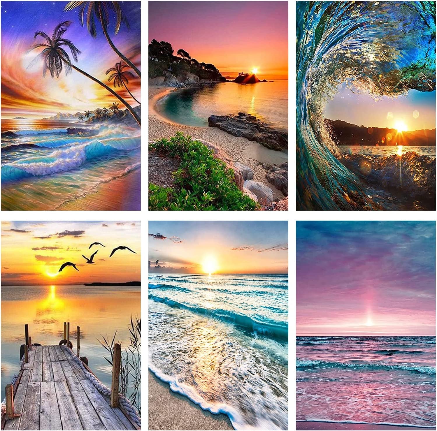 6 Pack Diamond Painting Kits - 5D Diamond Art Kits Full Drill Diamond Painting Kits for Adults Kids Beginners, DIY Butterfly Hummingbird Flowers Diamond Painting Packs Home Wall Decor 11.8X15.7Inch