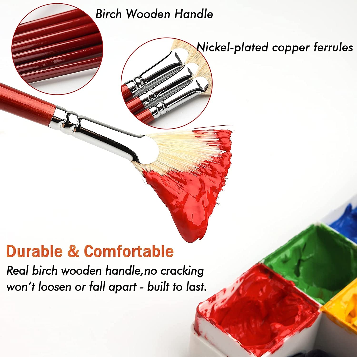 Fan Brush for Painting, 7 Pieces Fan Brush Set with Hog Bristle Natural Hair and Long Wood Handle, Professional Artist Fan Brushes for Acrylic Painting,Oil Watercolor Painting