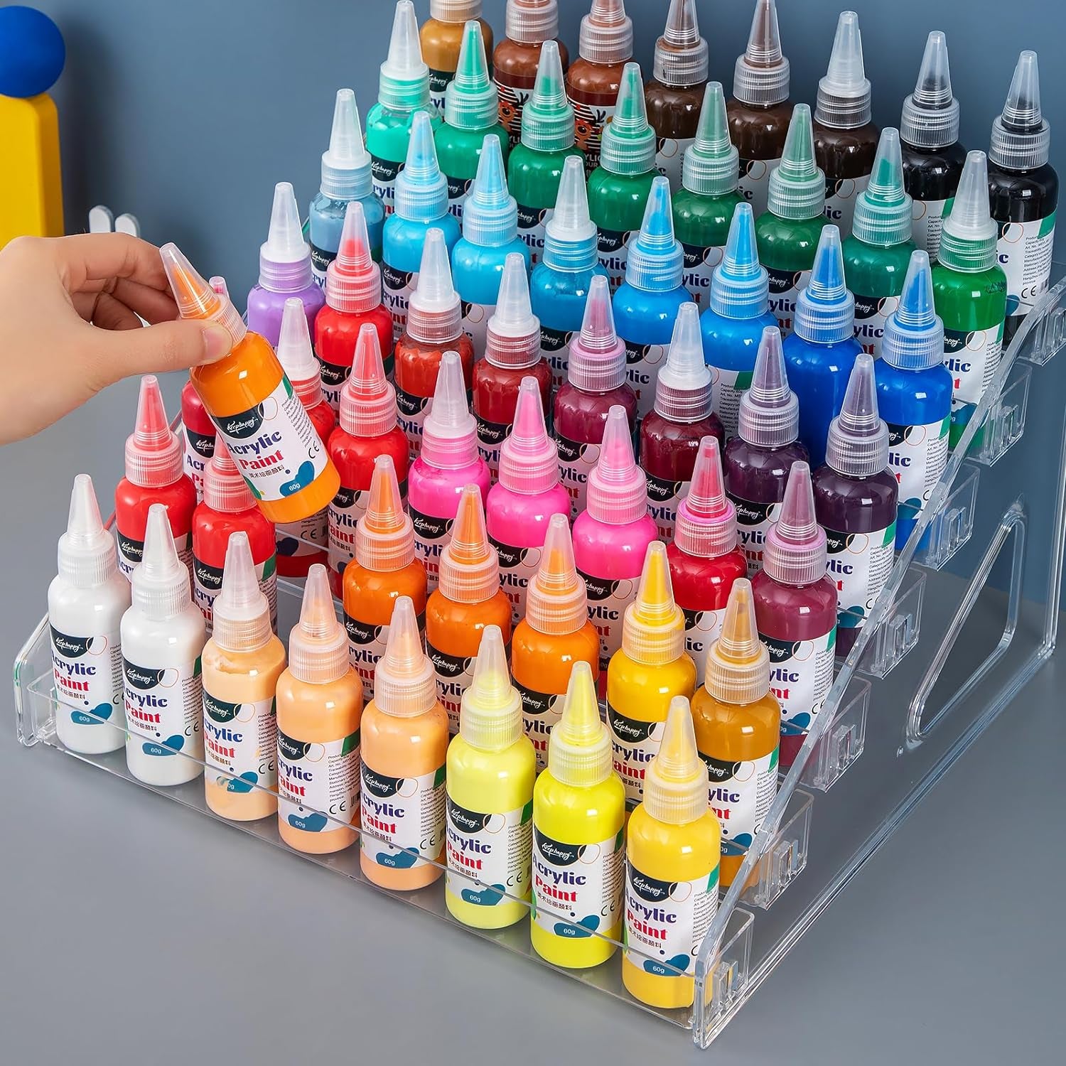 Acrylic Paint Organizer (7Layer) & Paint Brush Holder (26 Holes) for Paint Storage Paint Tube Holder, Clear Paint Bottle Rack for Alcohol Inks, Food Coloring Organizer Paint Storage Box