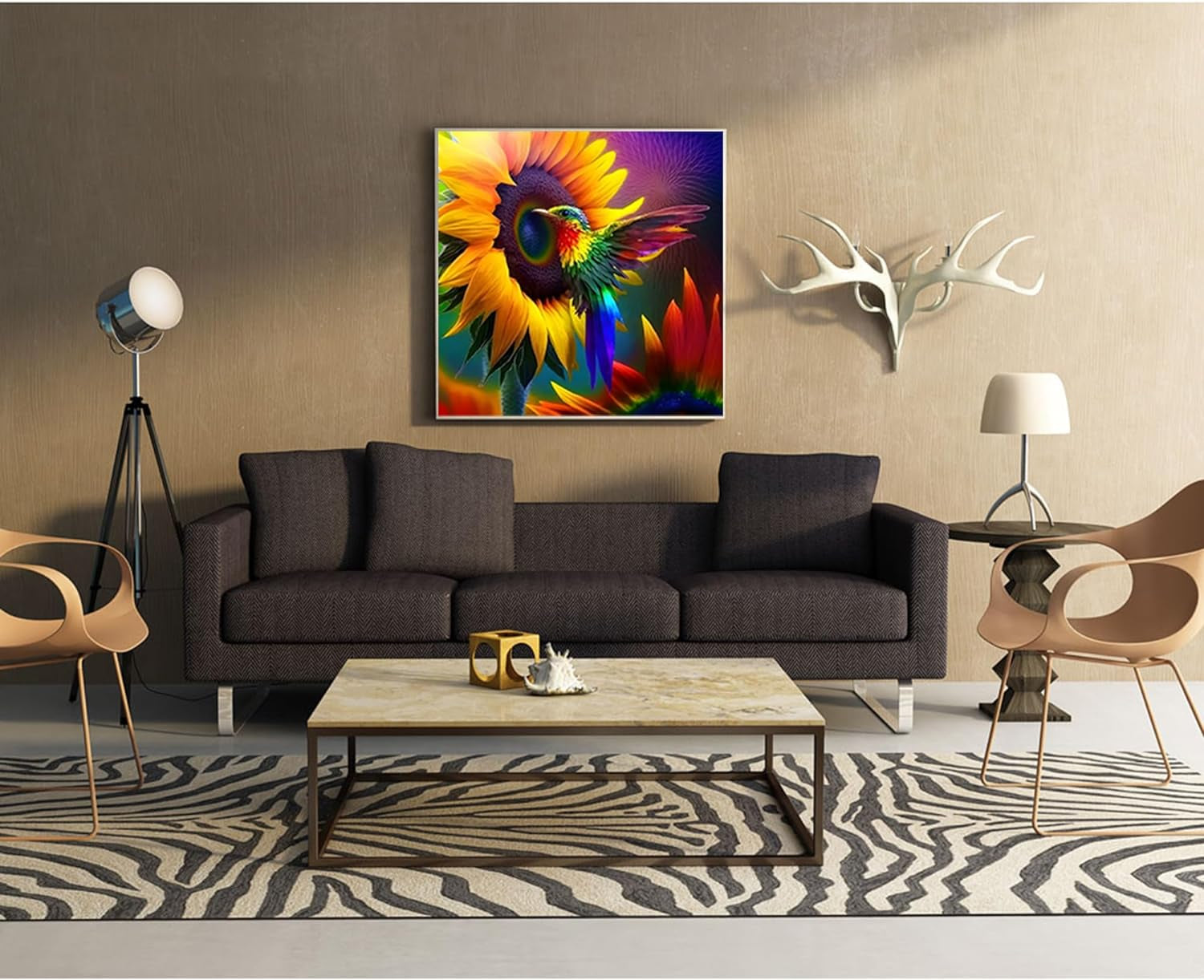 Diamond Mosaic Painting Kits for Adults Sunflower DIY Diamond Art Kit Hummingbird Full Drill round Diamond Dots Painting Gem Art Kit Beginners Home Wall Decor Gifts 12X12In