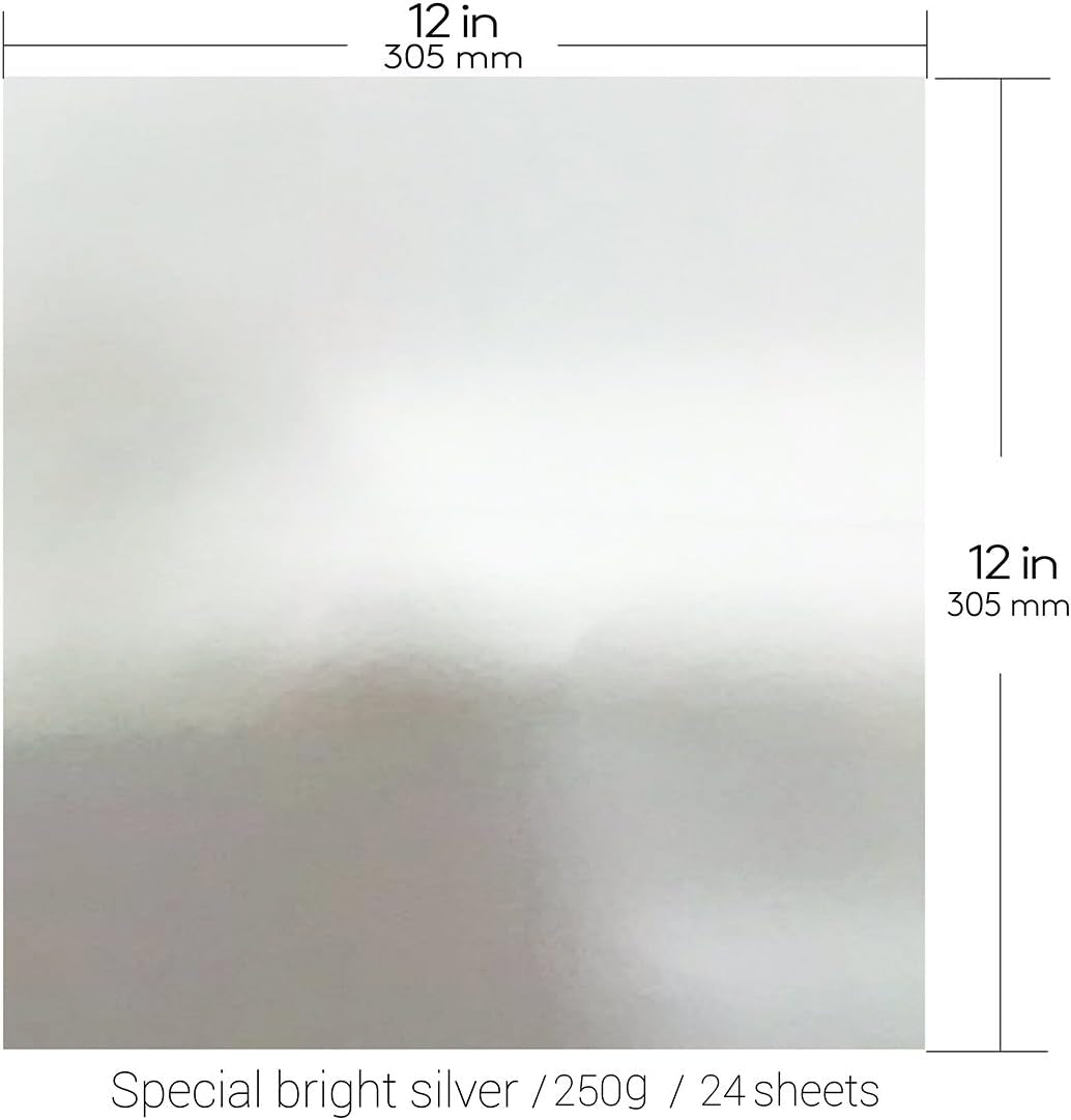 12“X12”Square Art Craft Gold/Silver Cardstock, Multipurpose Shimmer Metallic Paper Perfect for Festival Crafting, Party Decoration, Gift Packaging (24 Sheets) (Bright Silver)