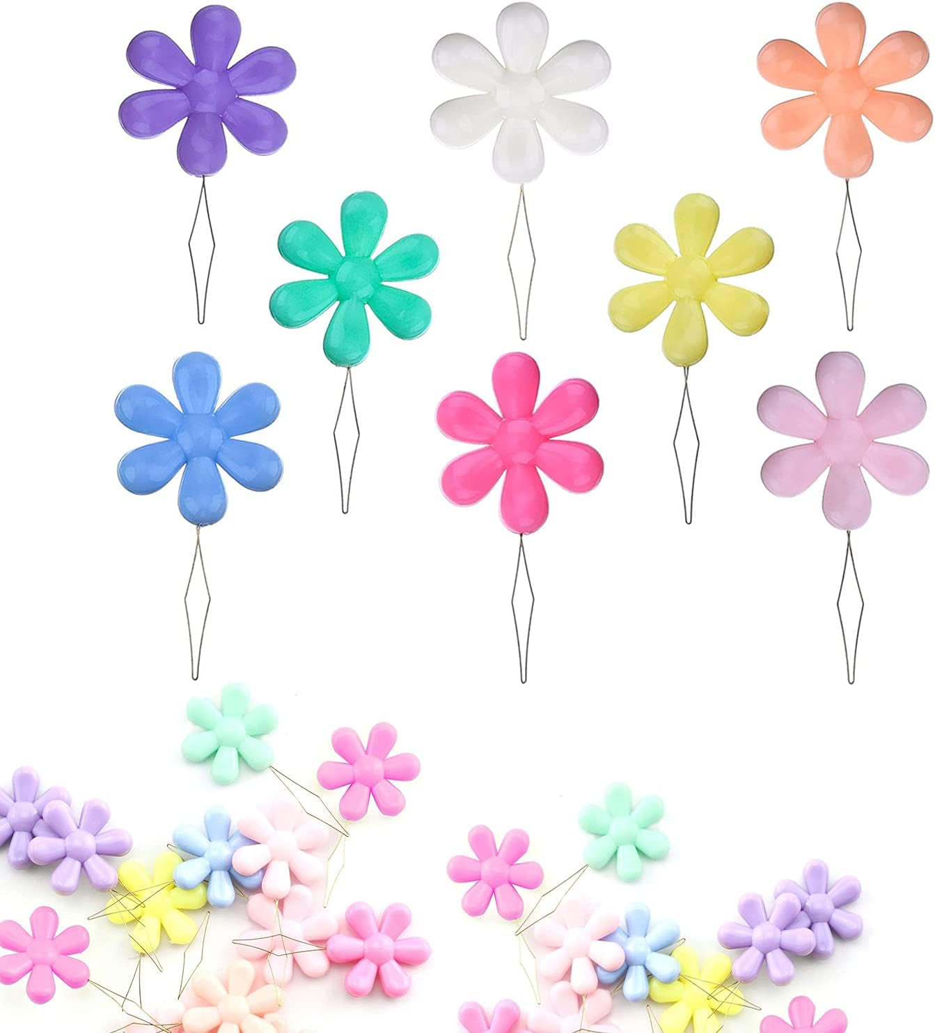 Needle Threaders 25Pcs Plastic Sewing Needle Threader Tool Flower Head Needle Threaders for Sewing Small Eye Needles Embroidery Craft Knitting Quilting (25Pcs, Mix Colors)