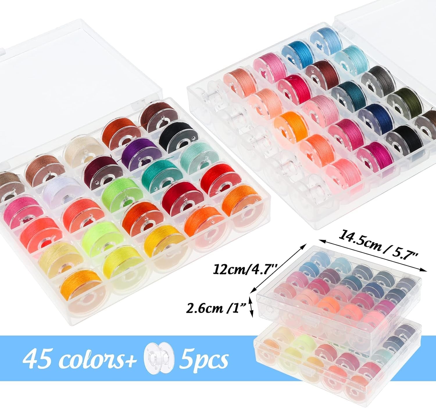 95Pcs Bobbins Sewing Thread Kits, 400 Yards per Sewing Thread Polyester Spools with Case 45 Colors Sewing Supplies, Prewound Bobbin for Brother Singer Janome Hand &amp; Machine Sewing