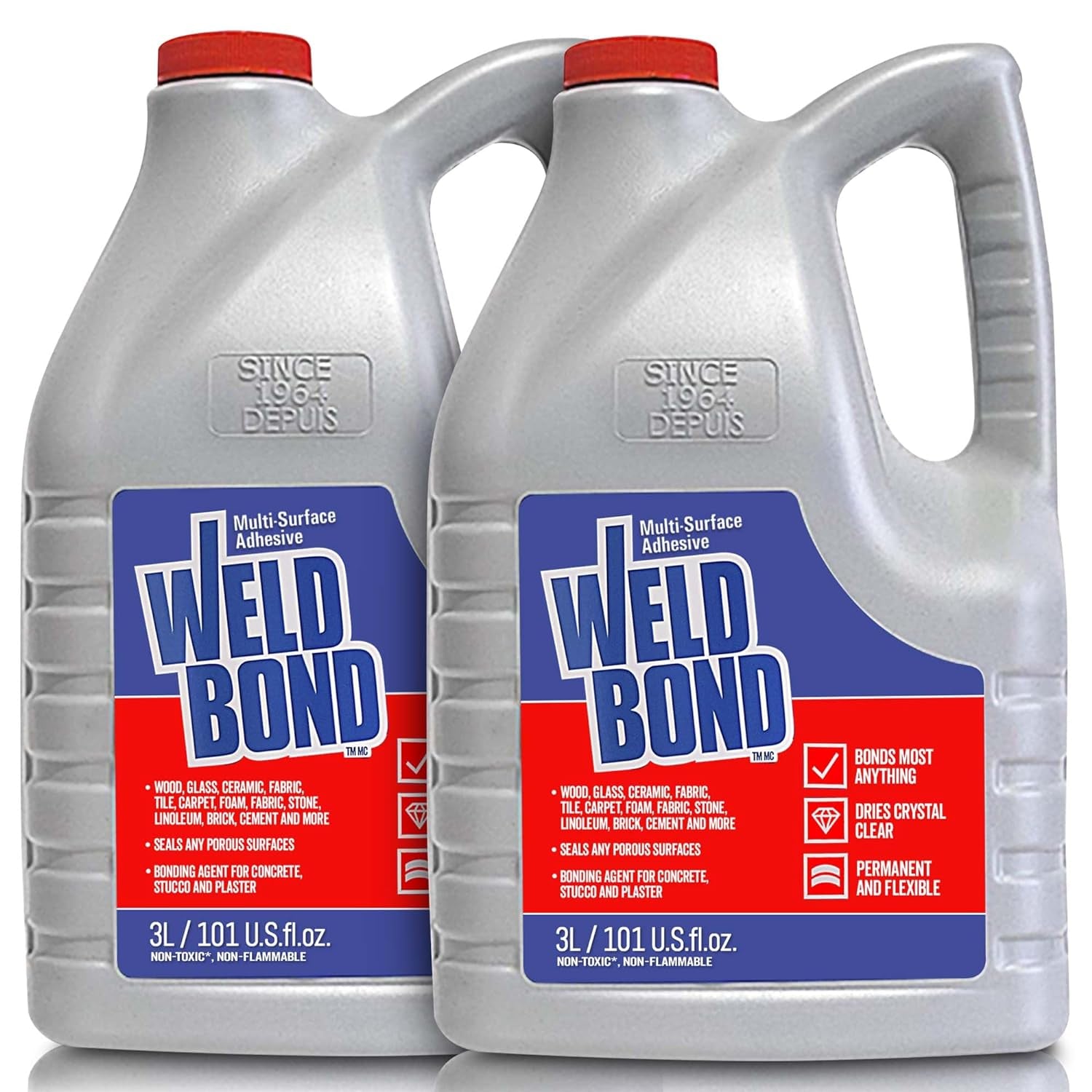 Glue - Bonds Most Anything! 3L /101 Oz Non-Toxic Adhesive Glue for Wood Tile Glass Craft Foam Fabric Stone Cement &amp; Concrete &amp; Any Other Porous Surfaces. No Fume Non-Flammable PVA Glue Gallon
