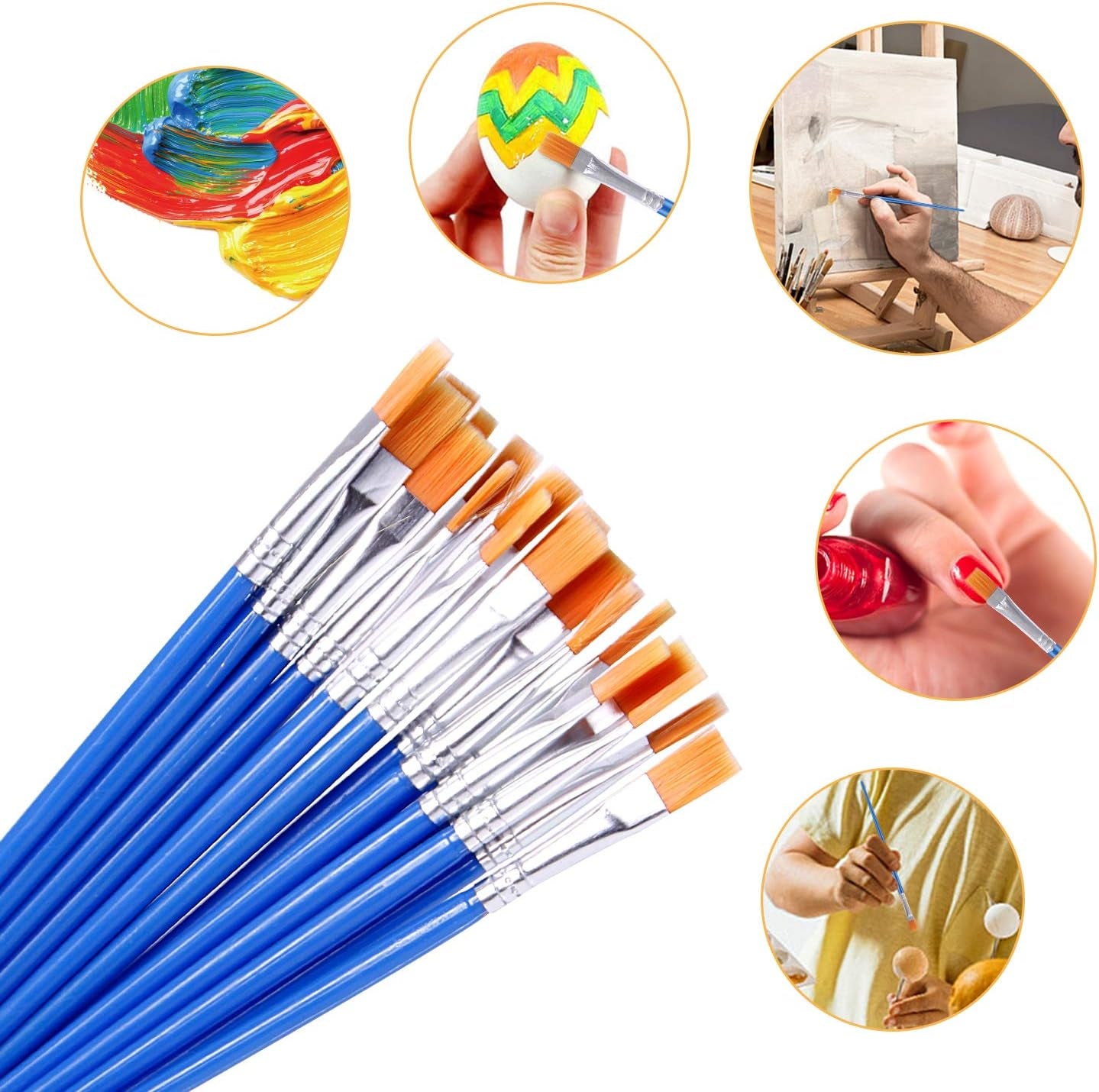 100 Pcs Flat Paint Brushes,Small Brush Bulk for Detail Painting,Nylon Hair Brushes Acrylic Oil Watercolor Fine Art Painting for Kids,Children,Students,Starter,Teens, Adults, Artist
