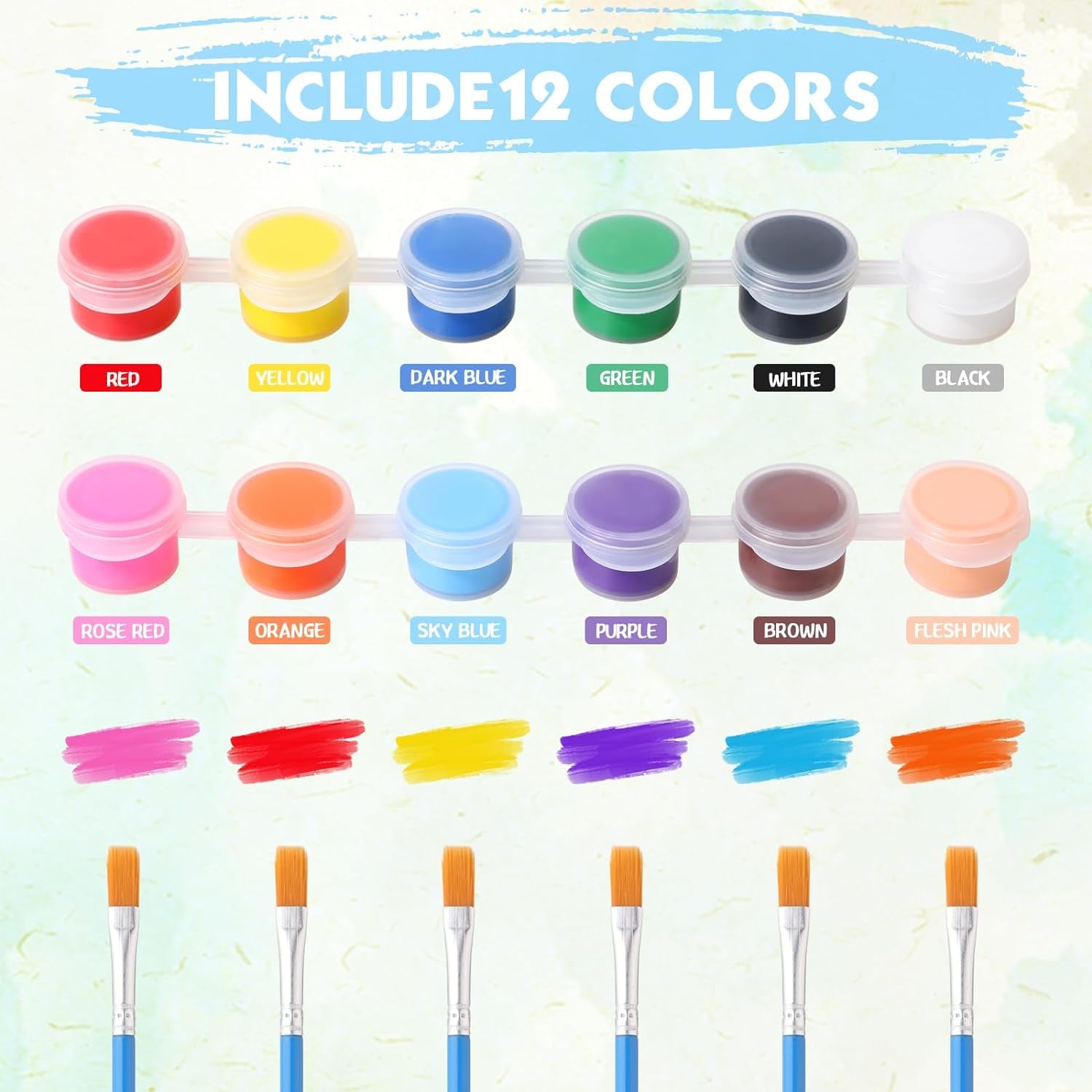 560 Pcs Mini Acrylic Paint Set for Kids 40 Set 12 Colors Washable Paint Strips Bulk 40 Flat Painting Brushes 40 Pointed Brushes Christmas Party Gift for Adult Classroom Birthday Party(2Ml)