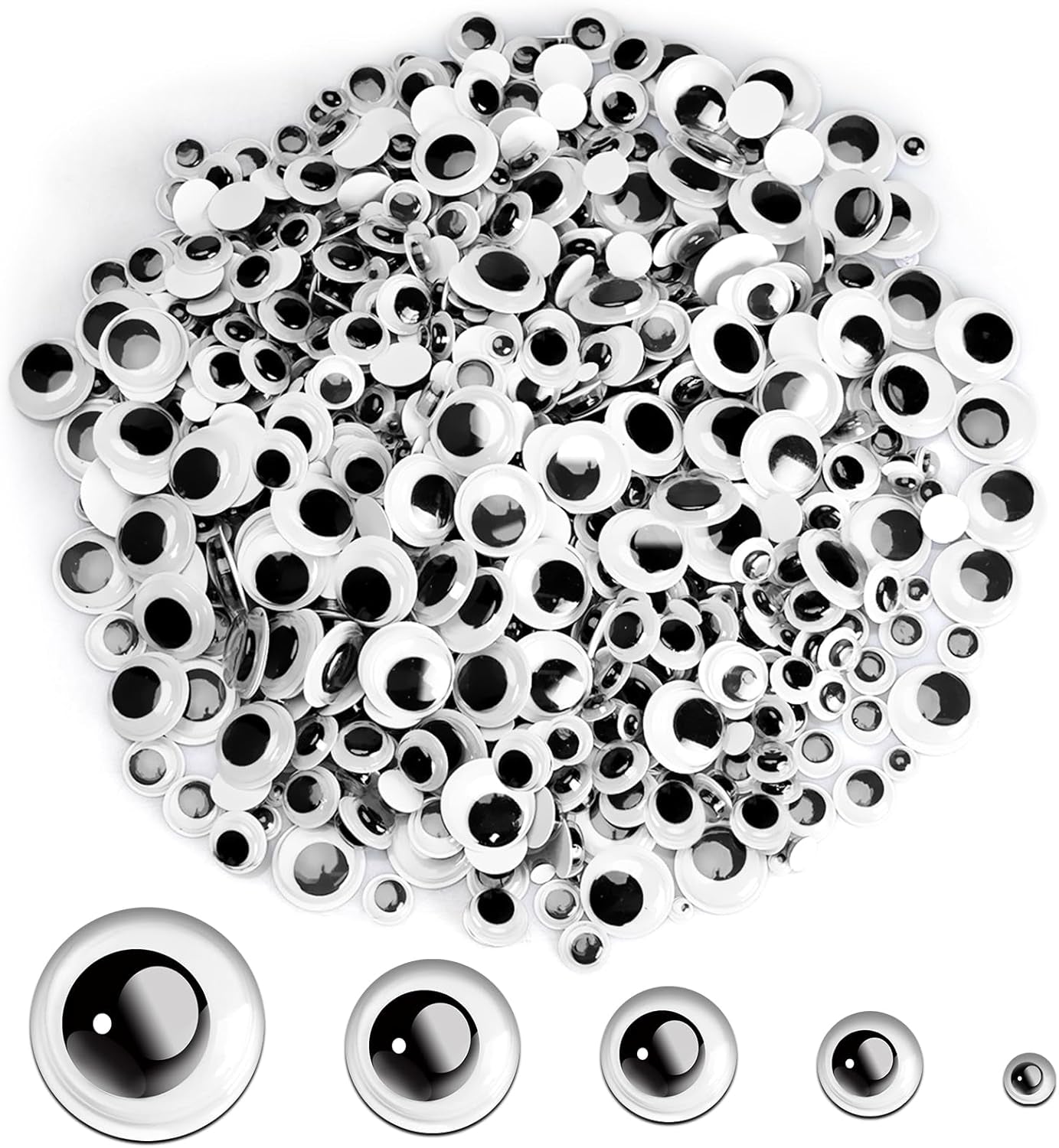 1200Pcs Black Wiggle Googly Eyes, 3D round Plastic Sticker Eyes, Self-Adhesive Eyes DIY Scrapbook Crafts Decoration, Crafts Gifts for Kids Age 4+ (4Mm-12Mm)