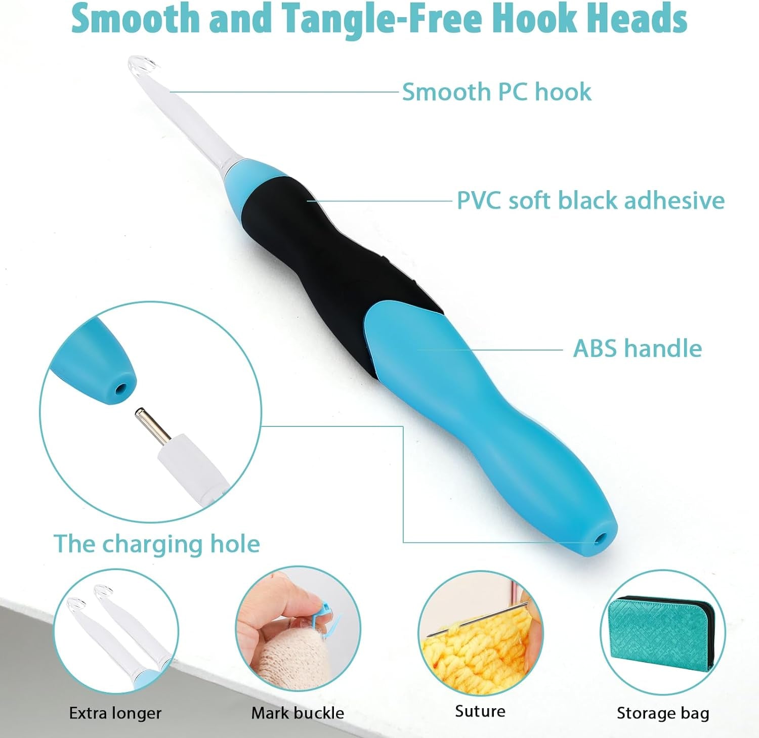 Light up Crochet Hooks - Crochet Kit for Beginners, Ergonomic Soft Grip, Rechargeable Light, 11 Interchangeable Heads - Ideal Crochet Set for Crocheting Yarn, Arthritic Hands, Crafting Delight