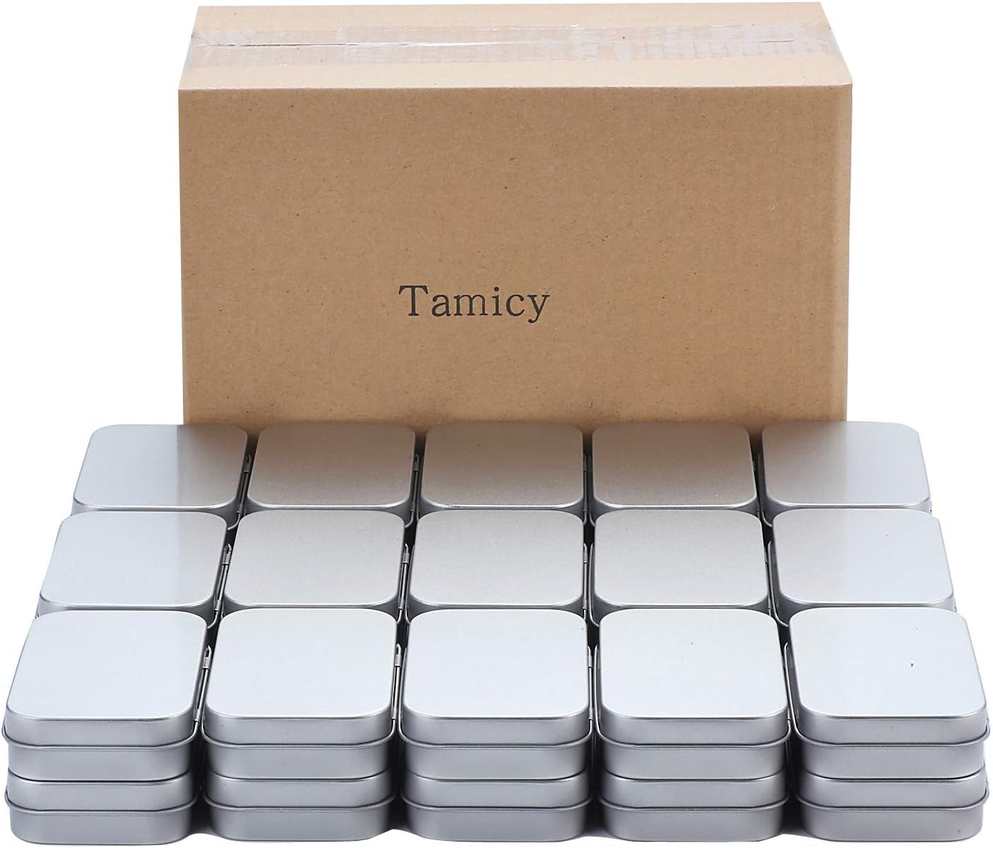 Metal Rectangular Empty Hinged Tins - Pack of 40 Silver Mini Portable Box Small Storage Kit &amp; Home Organizer with Lids Craft Containers 3-1/2&#39;&#39;X2-1/2&#39;&#39;X4/5&#39;&#39;