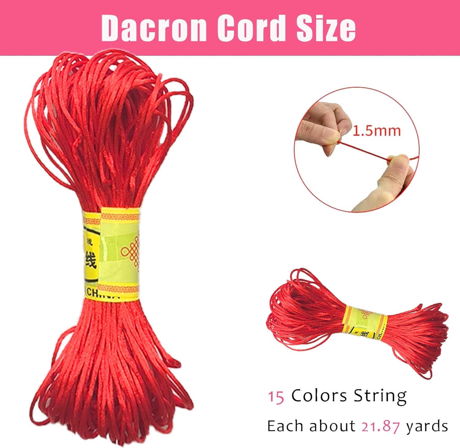 327 Yards (981 Feet) Nylon String for Bracelets, 15 Colors Chinese Knotting Cord, 1.5 Mm Nylon Cord for Jewelry Making, Beading, Necklaces, Friendship Bracelets, Tassels and Craft