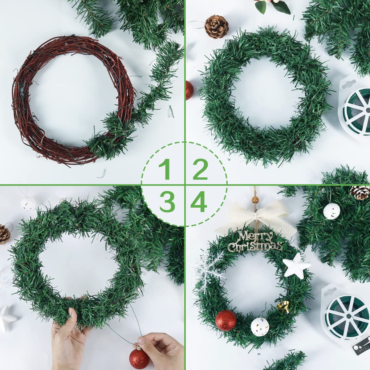 Floral Wire, 328 Feet 22 Gauge Soft Craft Wire for Wreaths, Green Florist Wire with Built-In Cutter for Flower Arrangements, Wreath Making, Christmas Ornaments, Gardening, Crafts