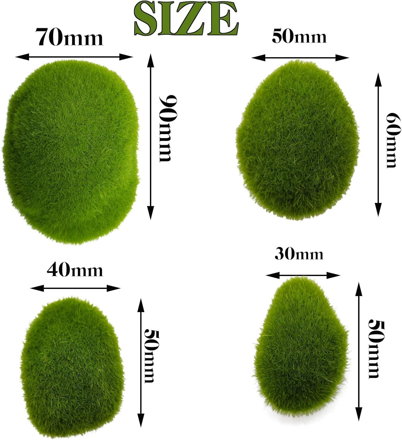 40PCS 4 Size Artificial Moss Rocks Decorative, Green Moss Balls,Moss Stones, Green Moss Covered Stones, Fake Moss Decor for Floral Arrangements, Fairy Gardens and Crafting
