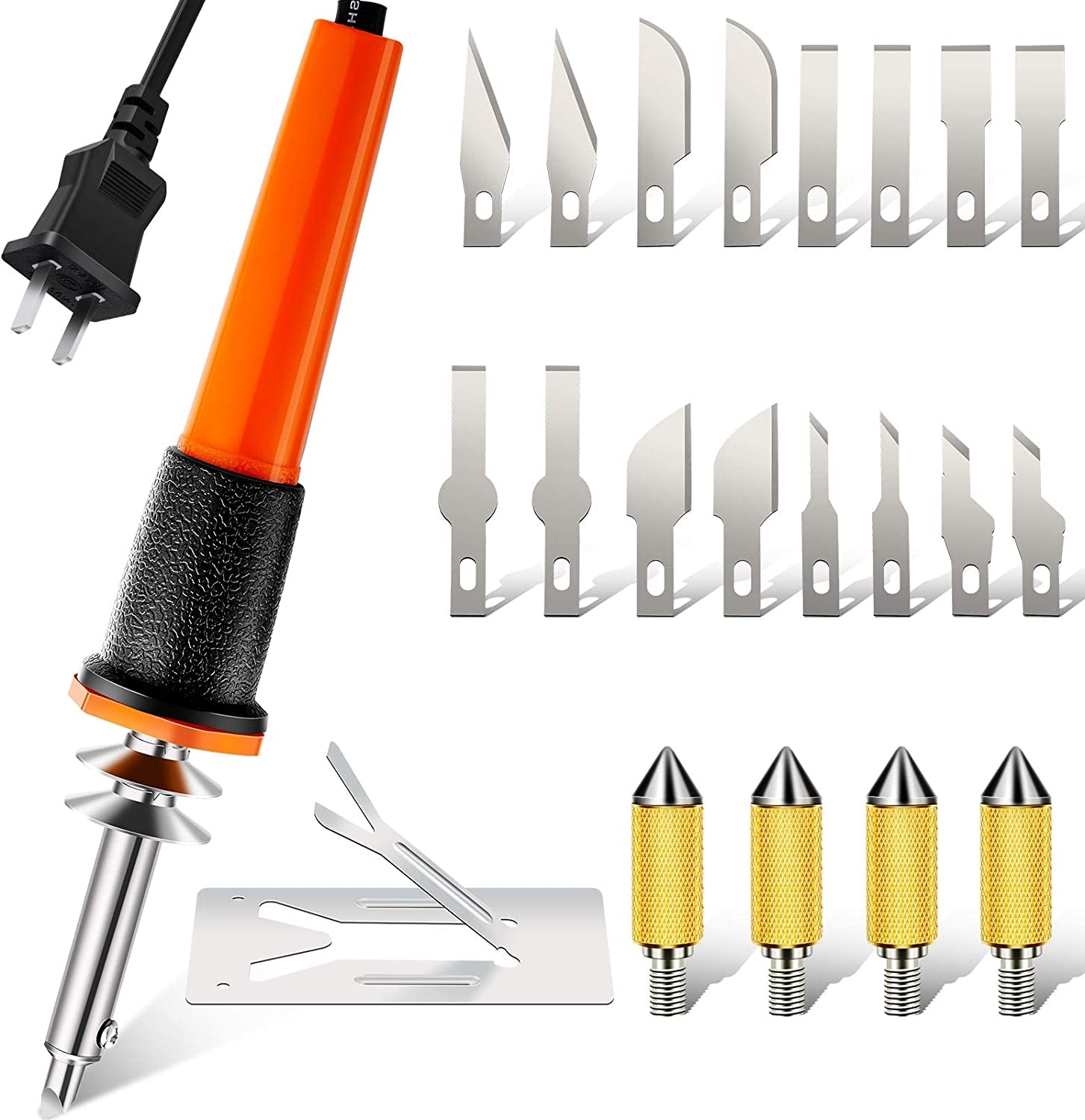 22 Pieces Electric Hot Knife Cutter Tool Kit Include Hot Knife Plastic Cutter with Multipurpose 16 Blades 4 Blade Holders Metal Stand Hot Knife Foam Cutter for Soft Thin Plastic Foam Stencils