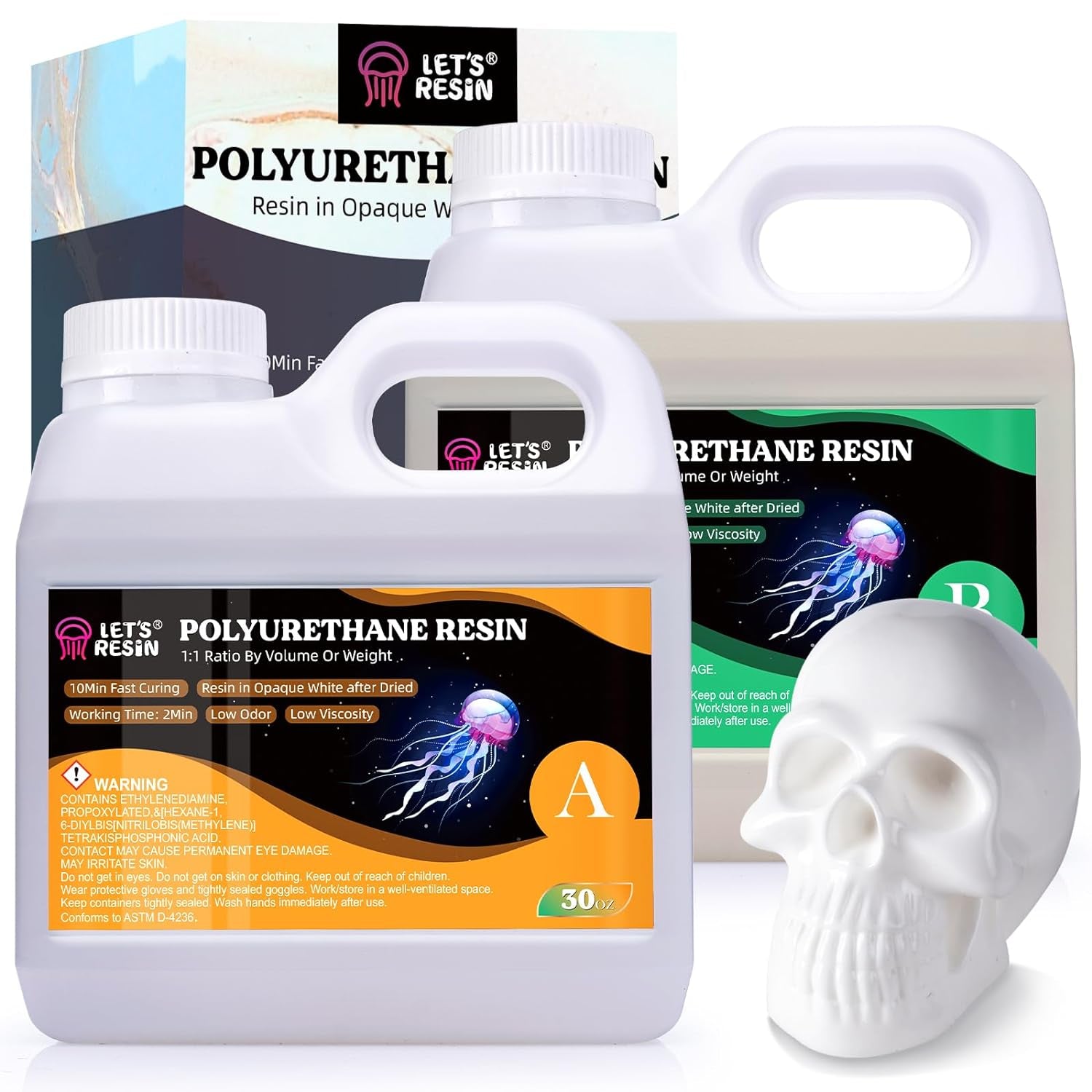 Polyurethane Resin, 60Oz 2 Part Casting Resin, Fast Cured Resin within 10 Minutes, Ultra Low Viscosity & Low Odor Pourable Liquid Plastic for Casting Models, Prototypes & Other Resin Craft