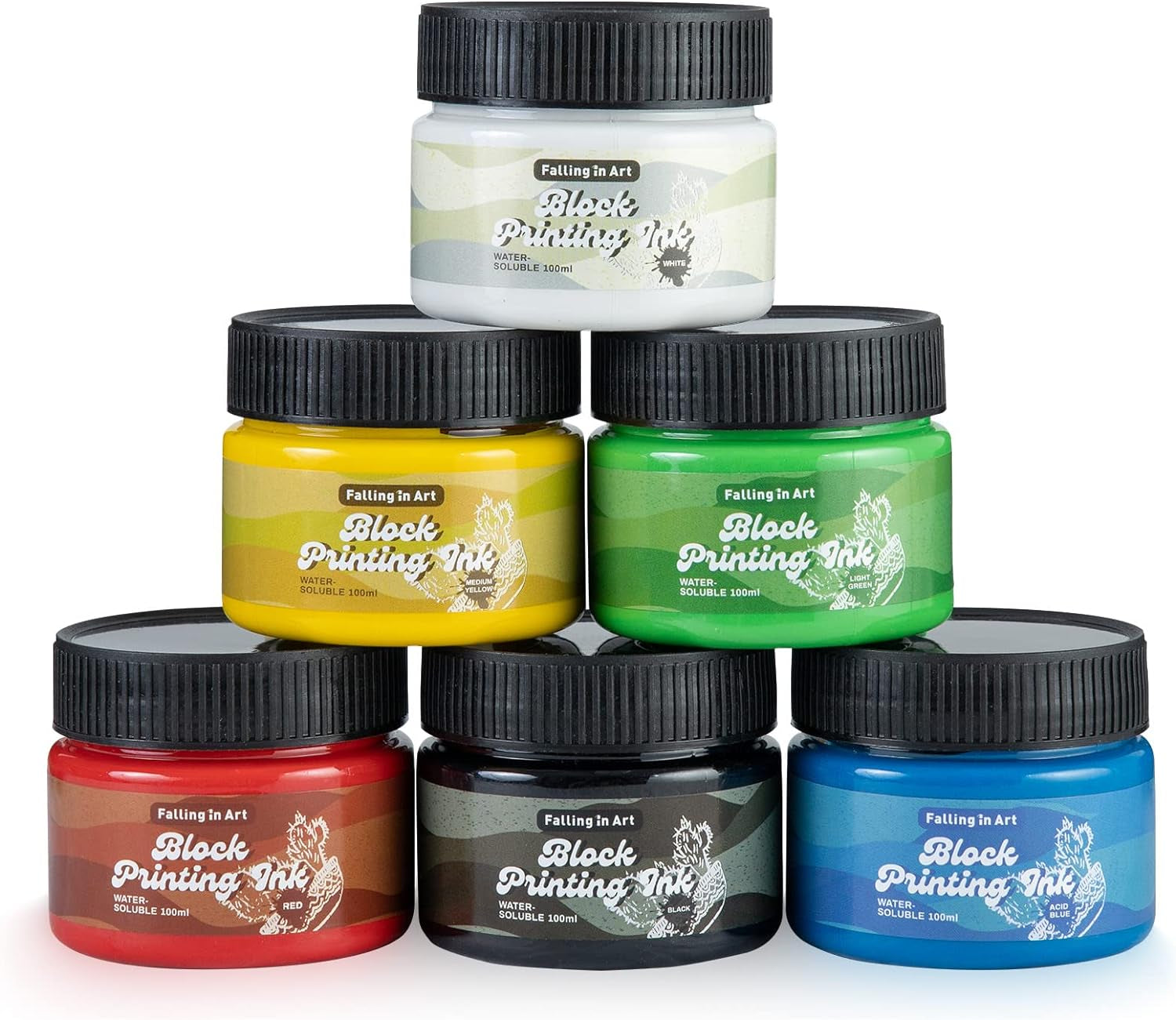 Water-Soluble Block Printing Ink, 6-Color Printmaking Ink Set for Linoleum Block, 3.5 Floz