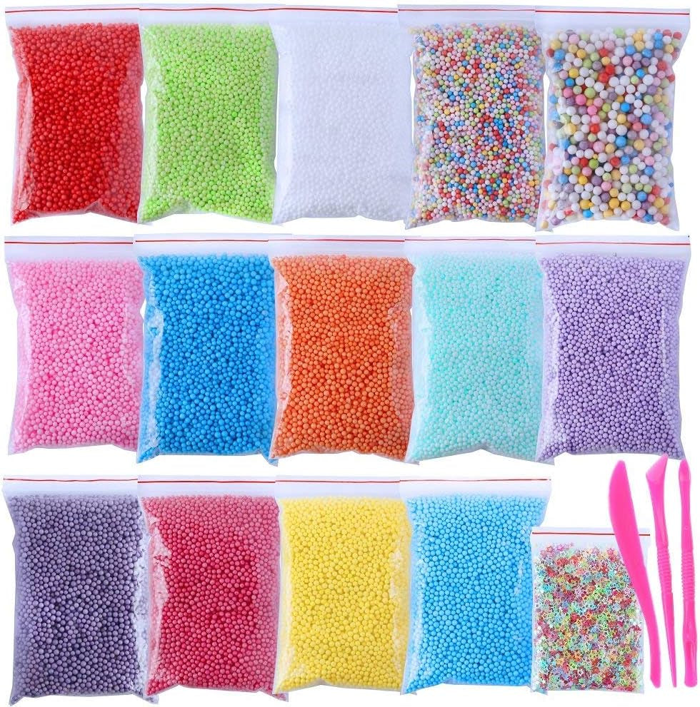 Foam Balls for Slime,16 Sets with Slime Tools (120000 Pcs) 0.08-0.32 Inch Colorful Styrofoam Balls Beads Mini Small Foam Beads for Slime Decorative Ball Arts DIY Crafts Supplies for Homemade Slime